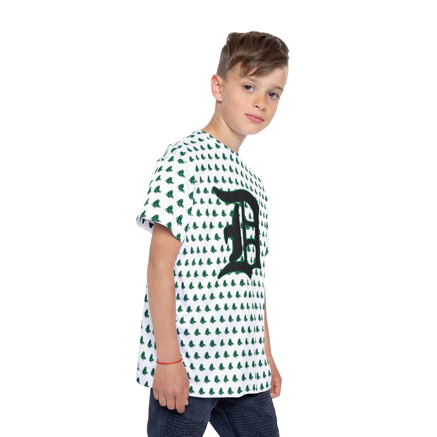 SCRIPT D_GREEN SOX pattern-Kids Sports Jersey (AOP)