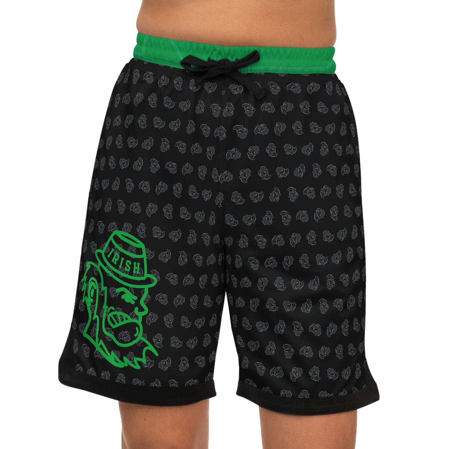 Leprechaun Icon_Leprechaun texture-Basketball Shorts - Irish Green, AOP Athletic Wear, Summer Sports, Casual Lounge Wear, Gift for Sports Lovers