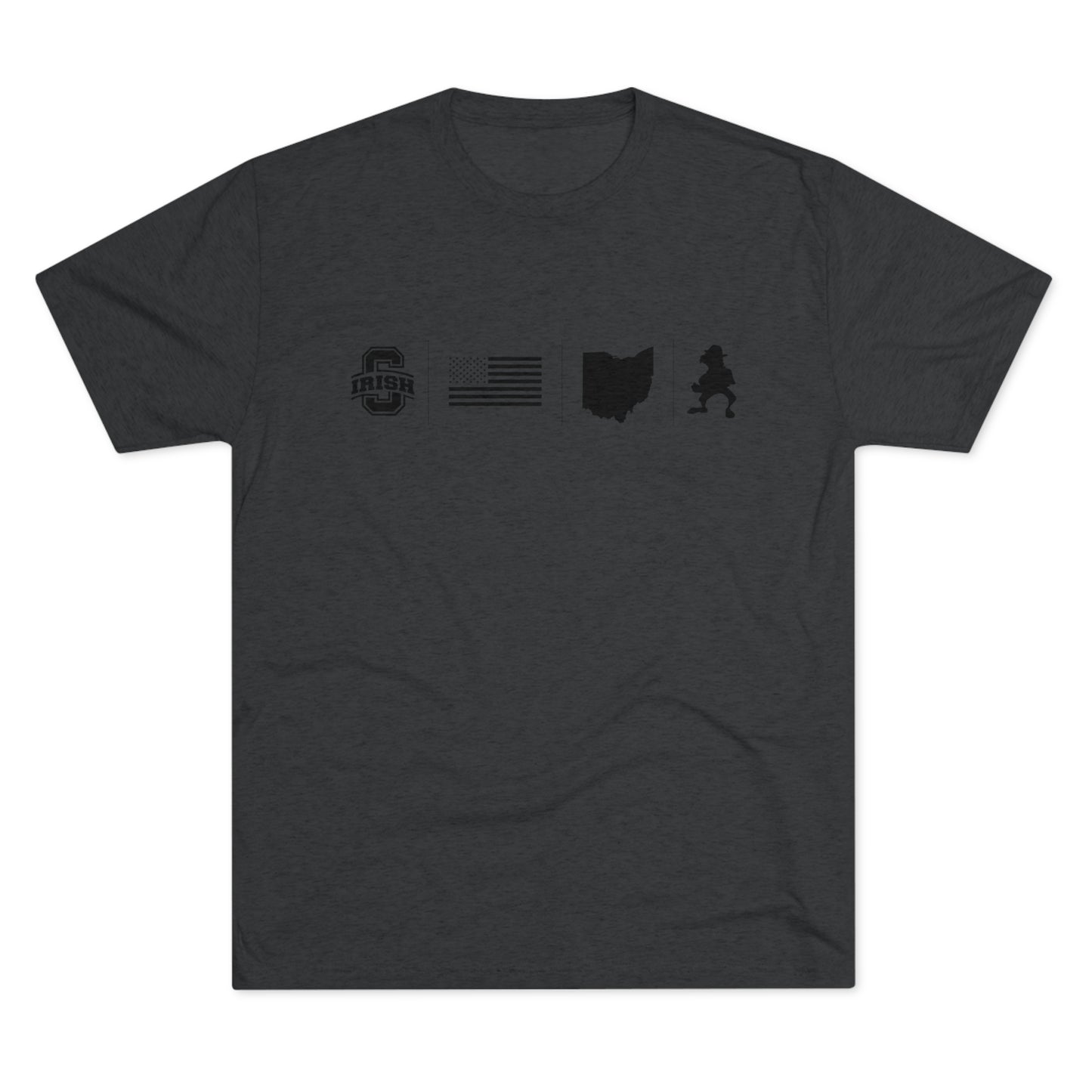 ICONS_SCIOTO_STARS AND STRIPES_OH STATE SHAPE_LEPRECHAUN SILHOUETTE-Unisex Tri-Blend Crew Tee