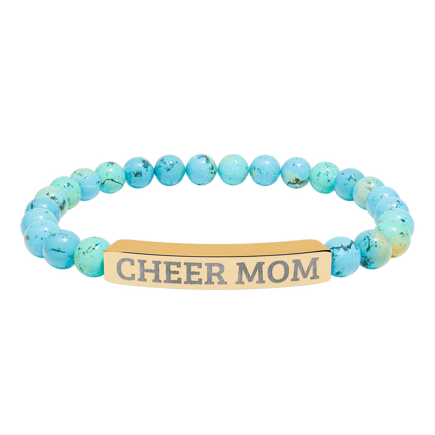 CHEER MOM – Engraved Natural Stone Stretch Bar Bracelet