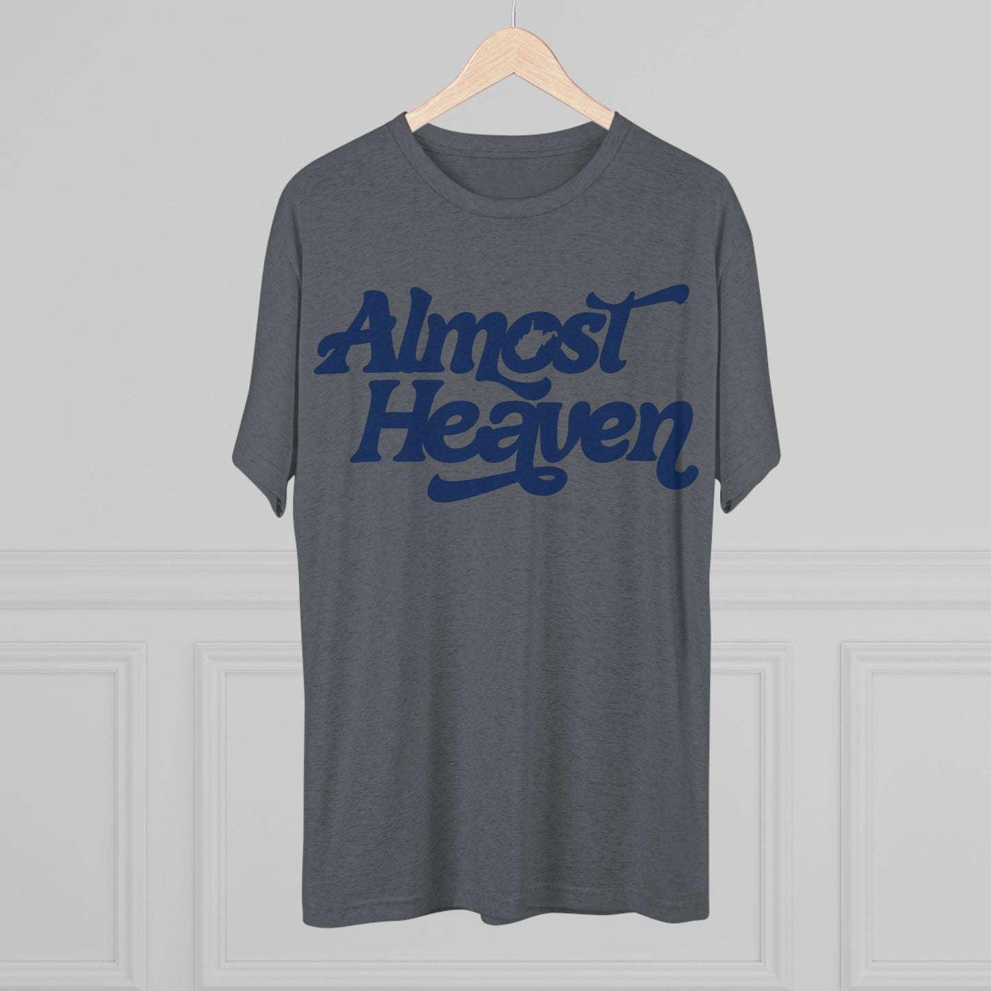 Almost Heaven Tee_(WV STATE KNOCKOUT)-1-color blue — Retro Script Graphic Shirt