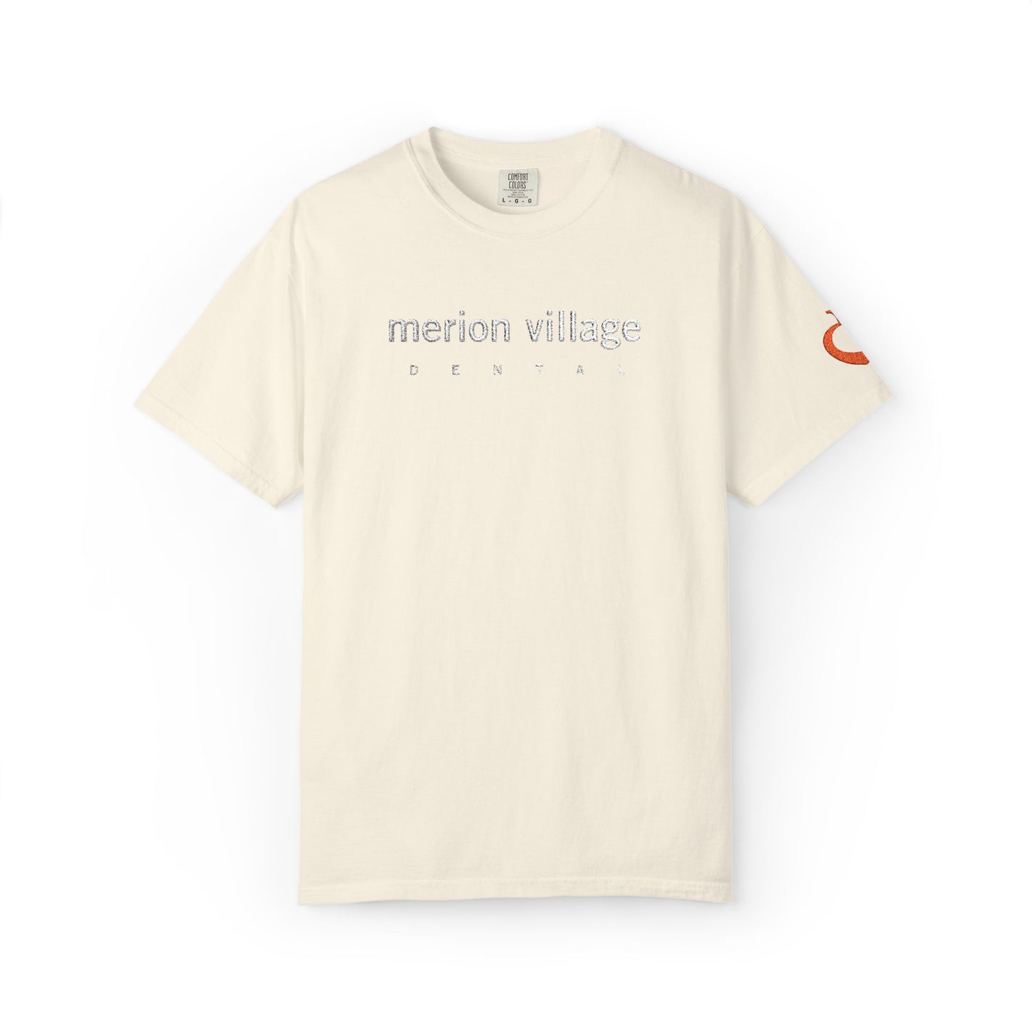 White thread – MVD_MERION VILLAGE DENTAL_embroidery – Apple-Heart icon sleeve_embroidery - T-Shirt