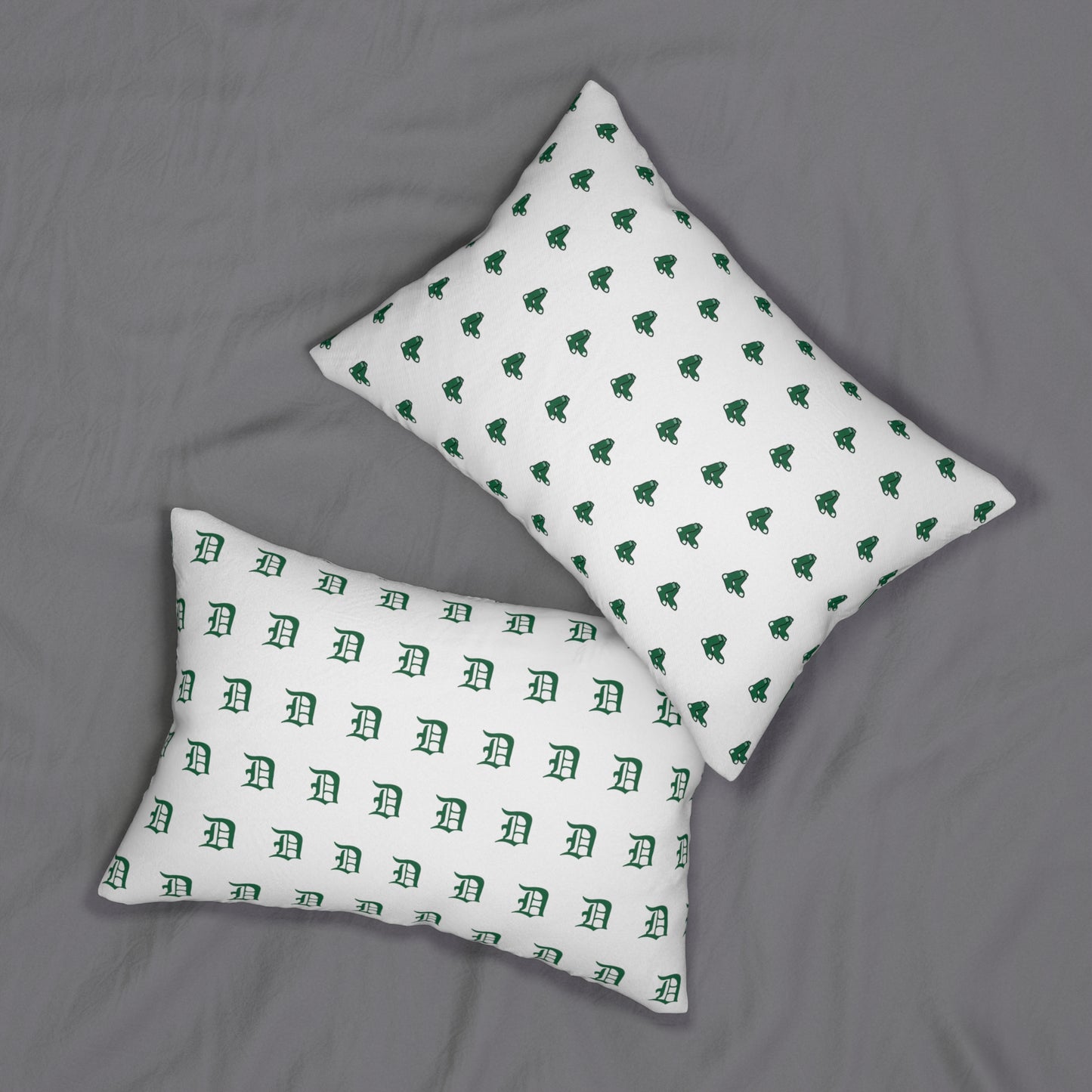 Green Sox (green socks icon) pattern with Script D pattern on back side-Spun Polyester Lumbar Pillow