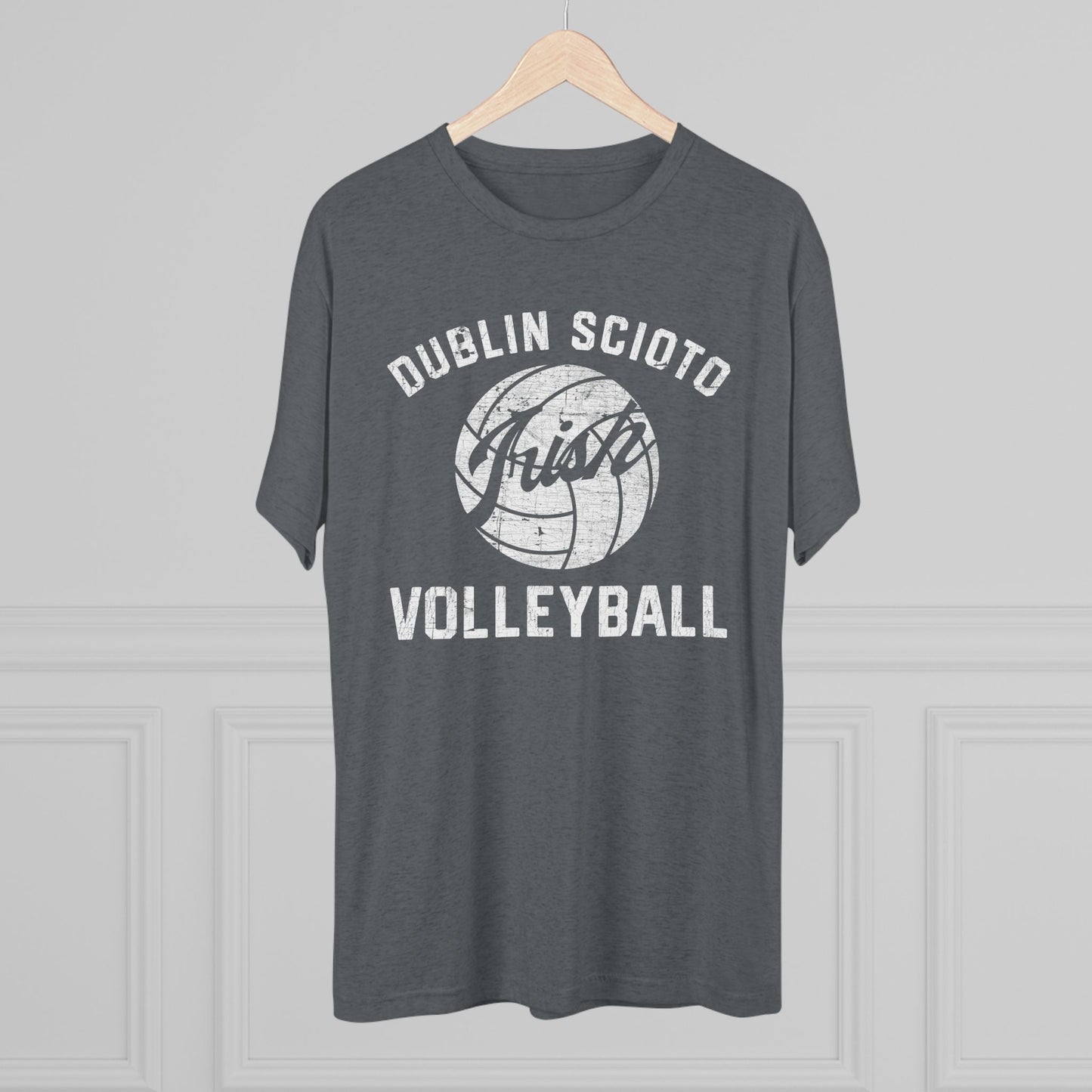 DUBLIN SCIOTO_IRISH VOLLEYBALL_Distressed-Unisex Tri-Blend Crew Tee