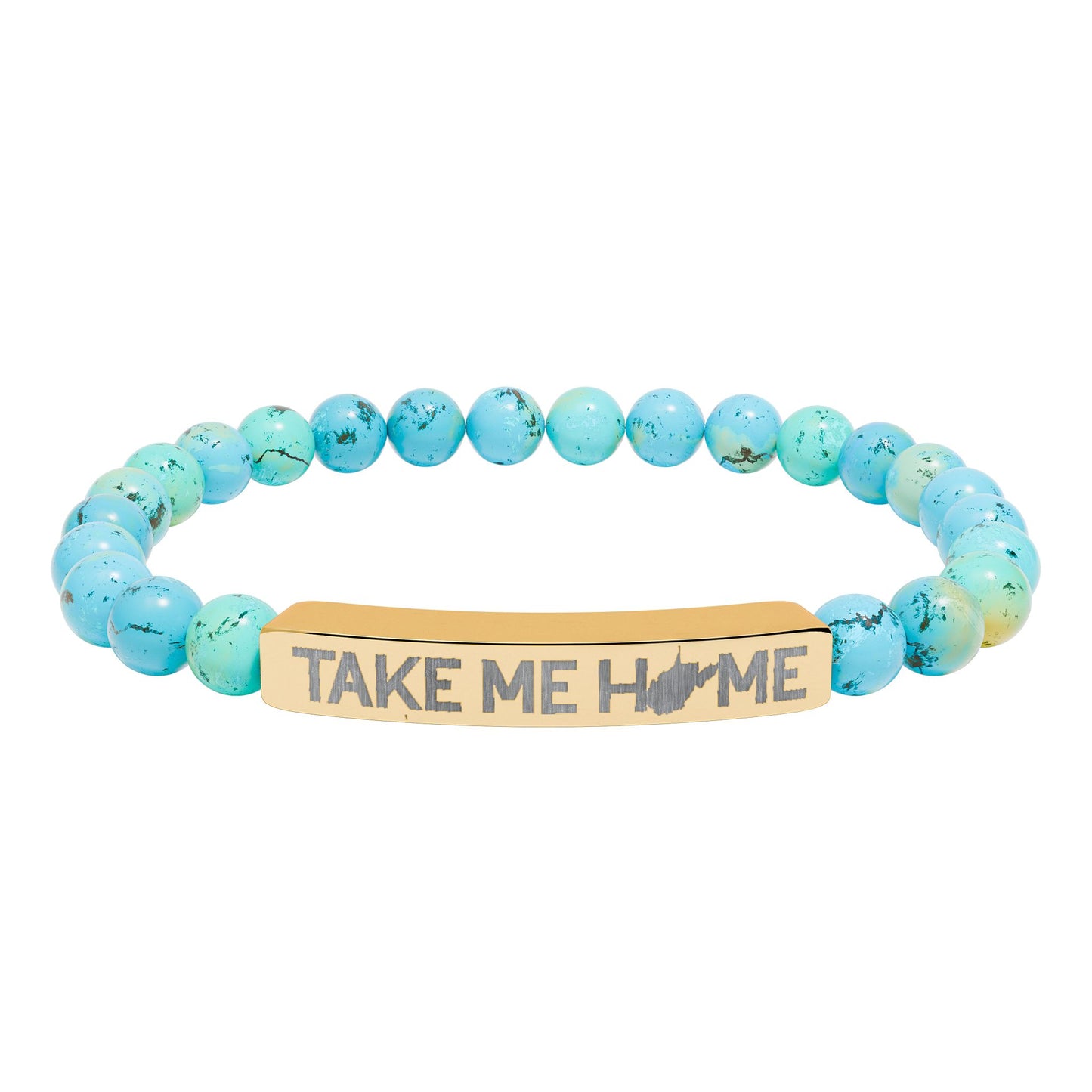 TAKE ME HOME_WV STATE SHAPE – Engraved Natural Stone Stretch Bar Bracelet