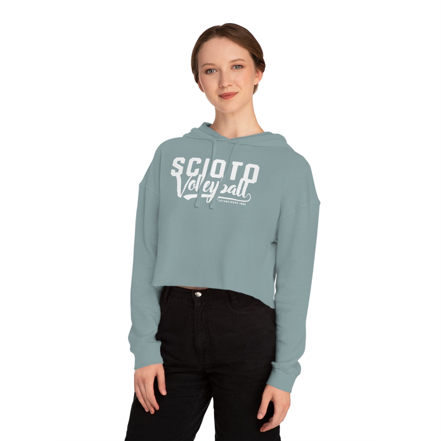 SCIOTO_VOLLEYBALL (script)-Women’s Cropped Hooded Sweatshirt