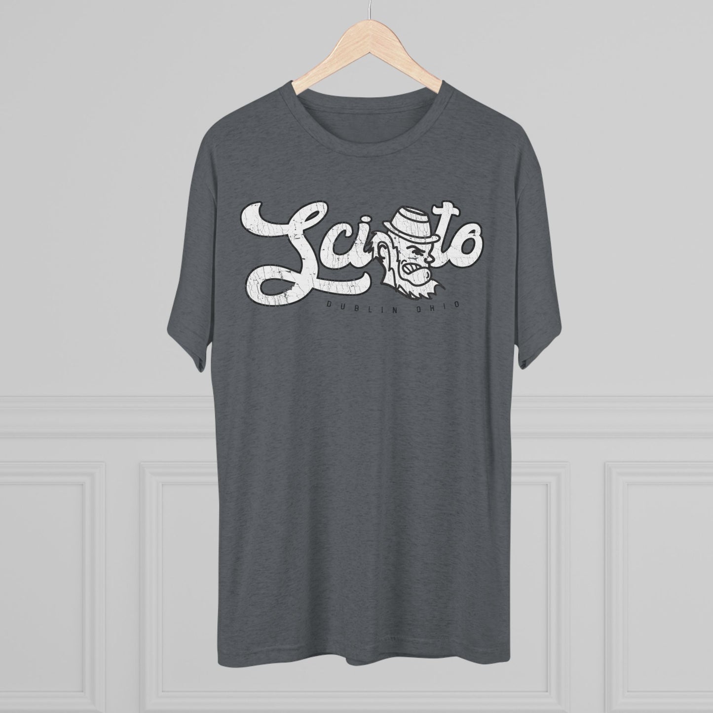 SCIOTO script_Leprechaun icon_DUBLIN OHIO (descriptor)-Unisex Tri-Blend Crew Tee