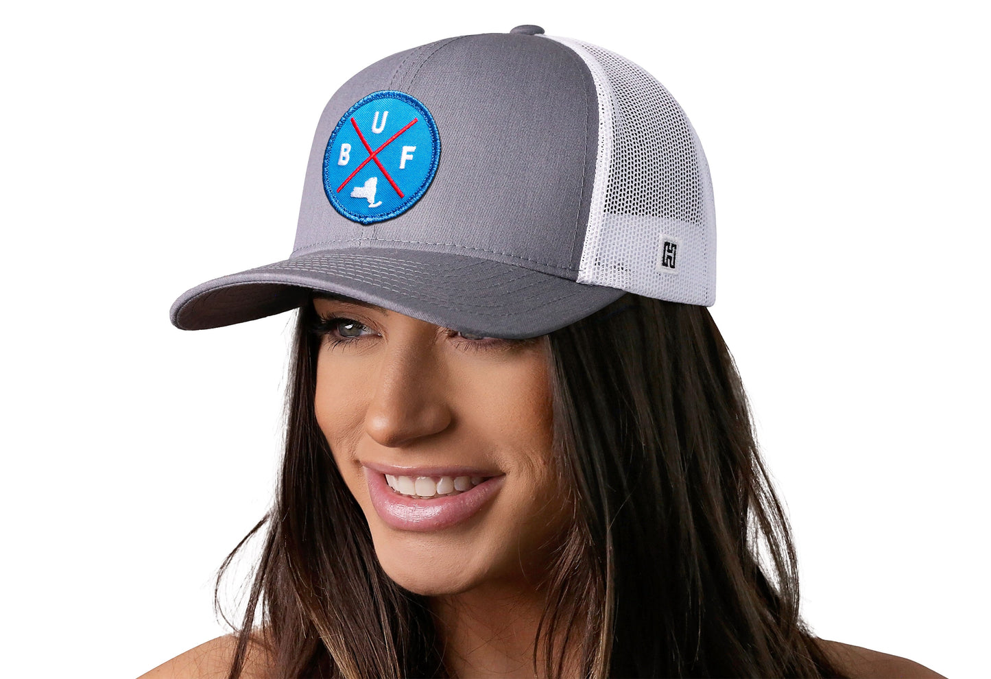 Buffalo Trucker Hat | Blue Red BUF X | Gray-White Snapback
