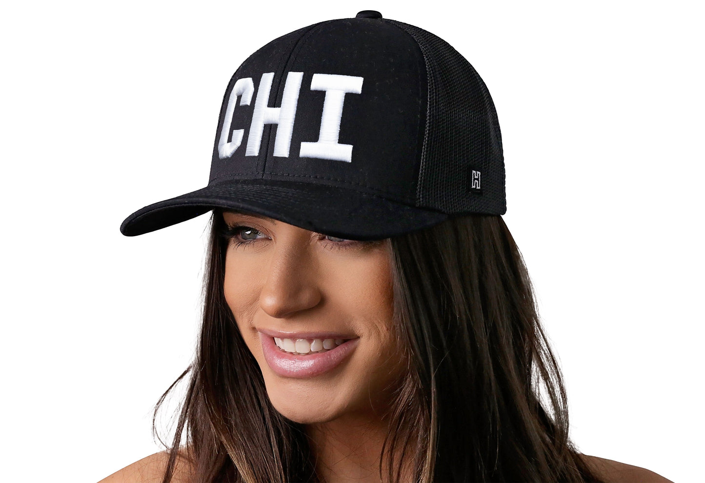 Chicago White Block Trucker Hat | Black Illinois Snapback