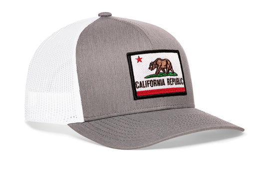 California Flag Trucker Hat | Gray-White CA Snapback