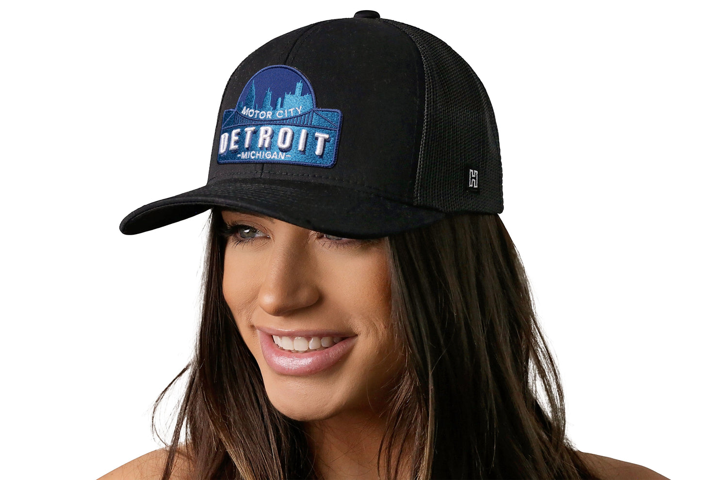 Detroit Motor City Trucker Hat | Black Cityscape Snapback