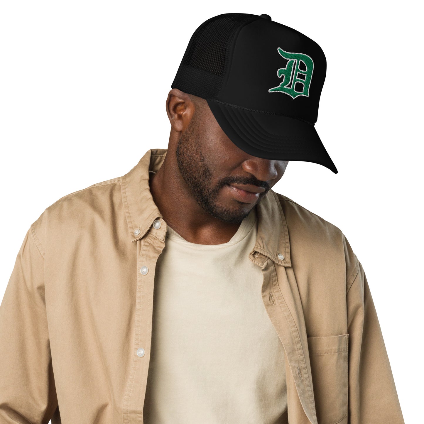 Script D (black with white outline) - Foam trucker hat