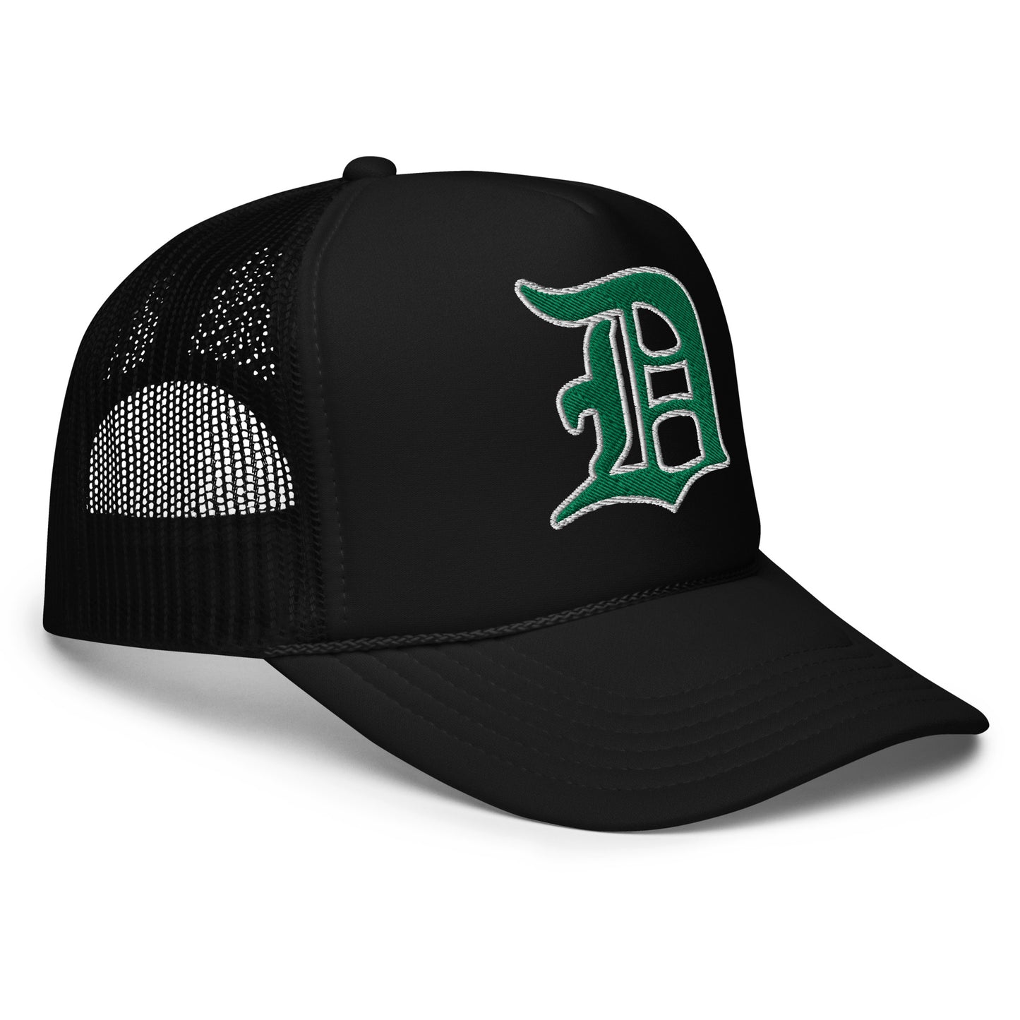Script D (black with white outline) - Foam trucker hat