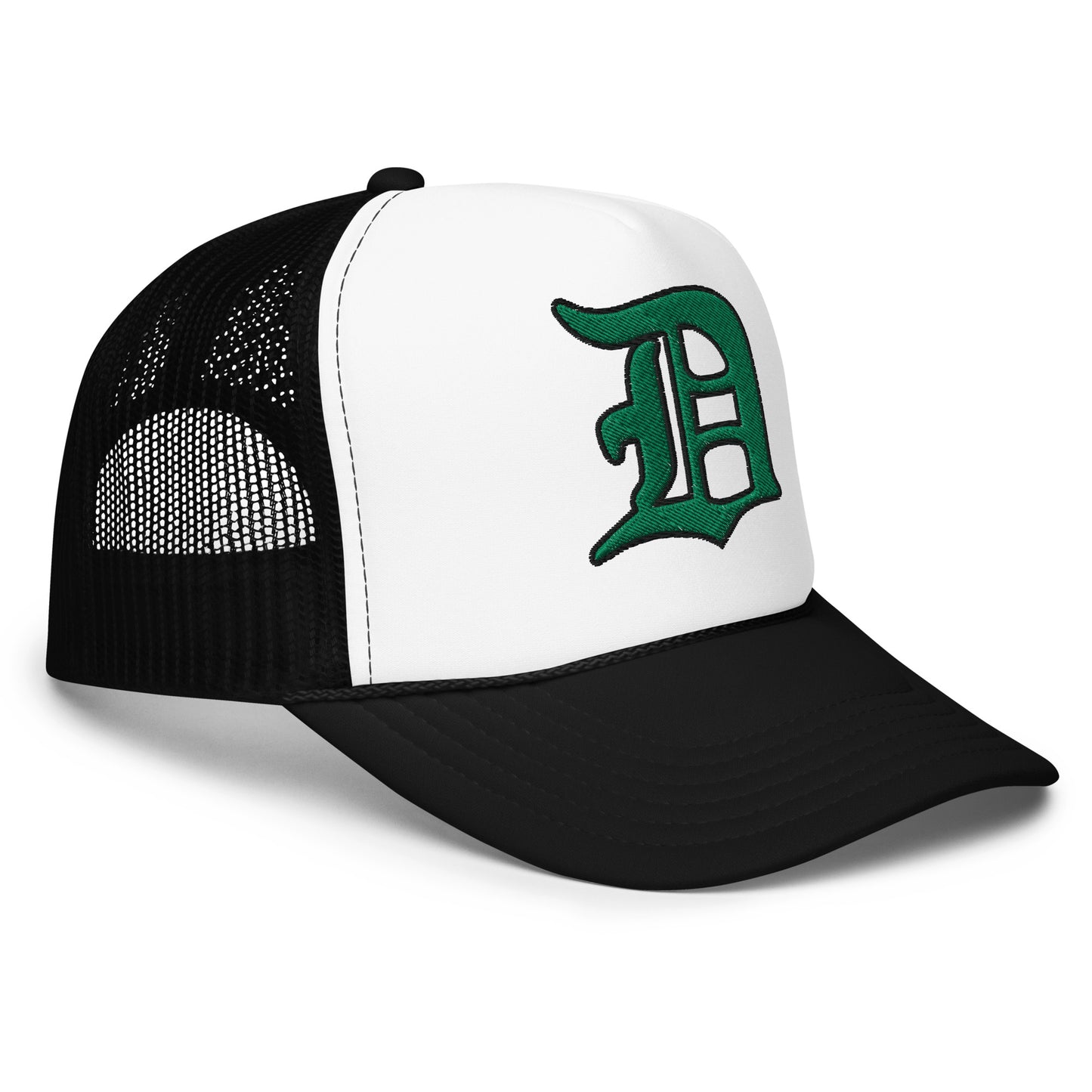 Script D (green with black outline) - Foam trucker hat