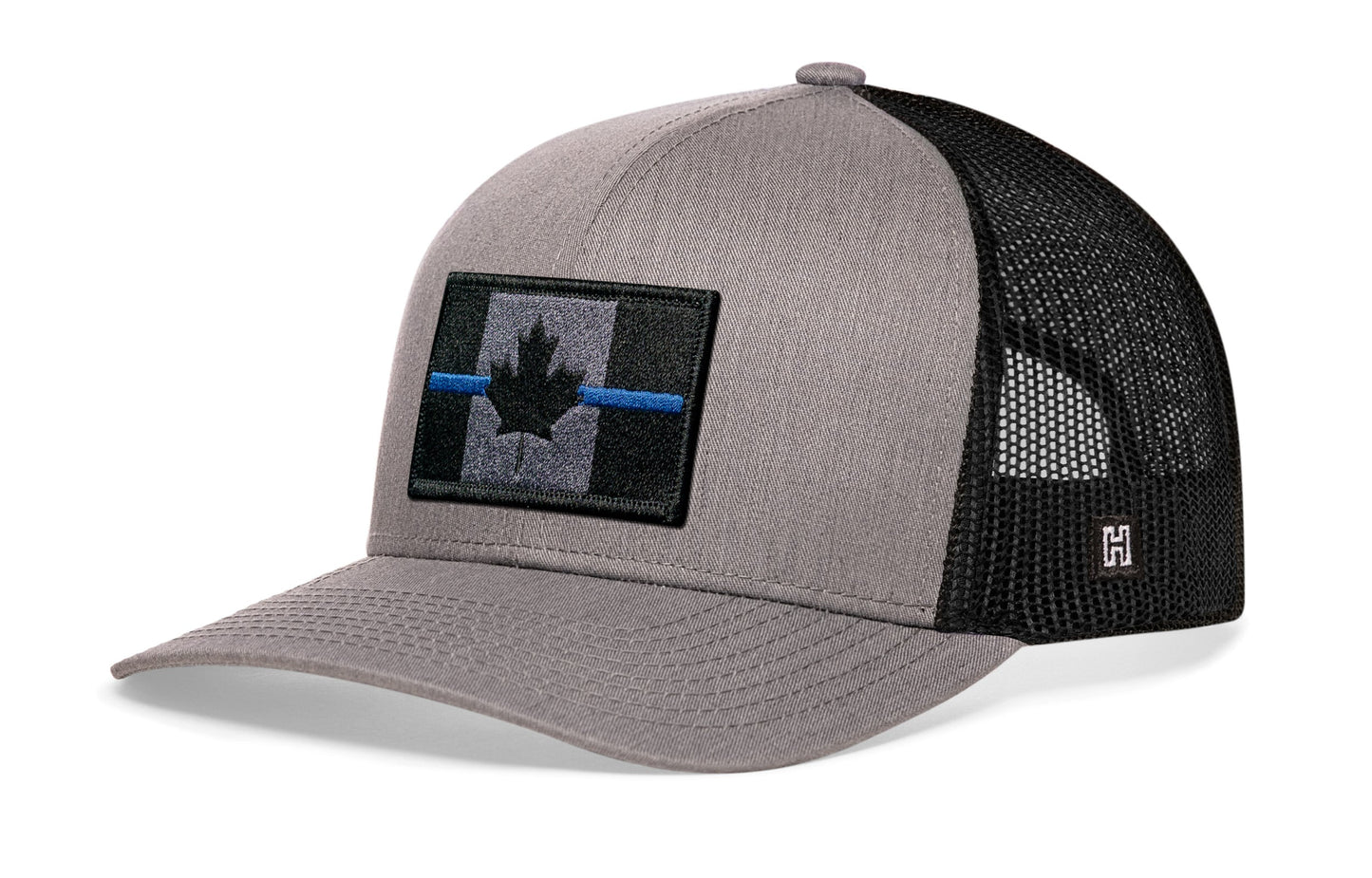 Thin Blue Line Trucker Hat | Black Canadian Maple Leaf Tactical Snapback