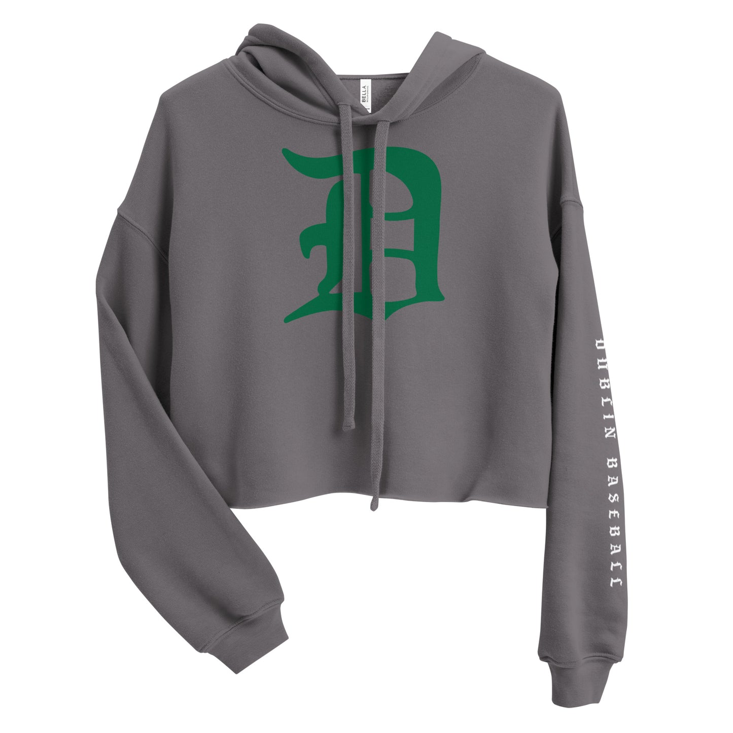 Script D_DUBLIN BASEBALL (sleeve)- Raw Hem Crop Hoodie