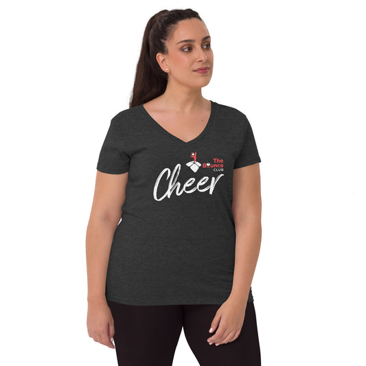 CHEER_The Bounce Club logo with bow in hair design - Women’s recycled v-neck t-shirt