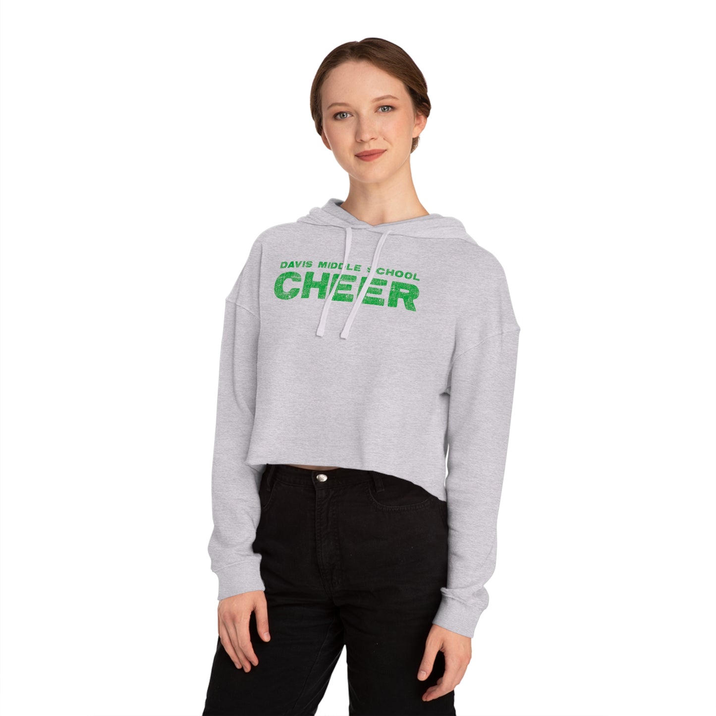 DAVIS MIDDLE SCHOOL CHEER_Distressed-Women’s Cropped Hooded Sweatshirt