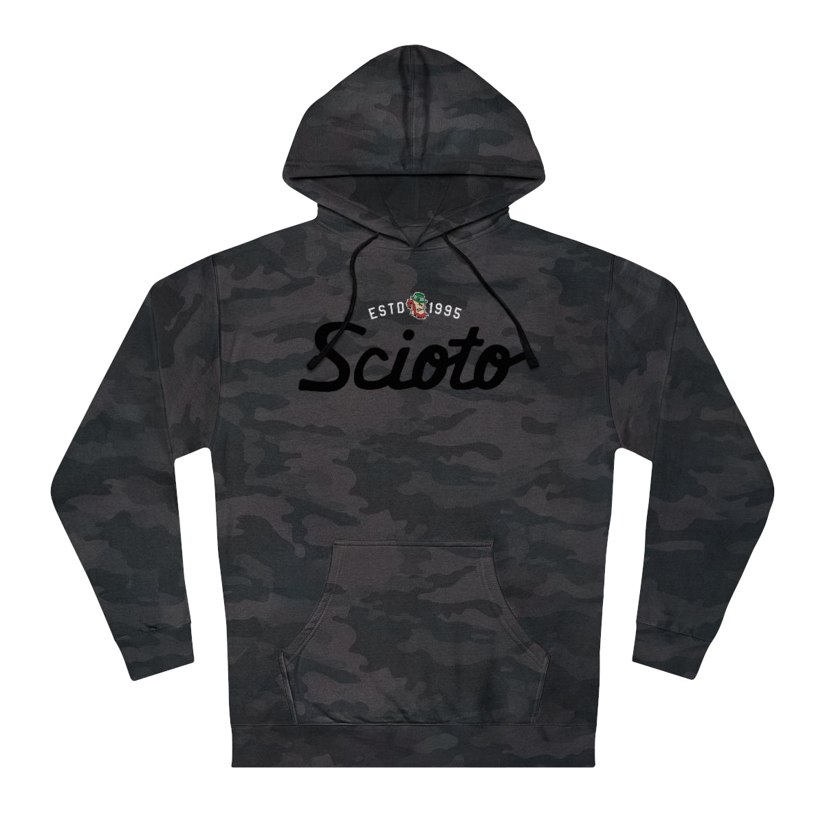 SCIOTO script_ESTD 1995_MASCOT-Camo Unisex Hooded Sweatshirt