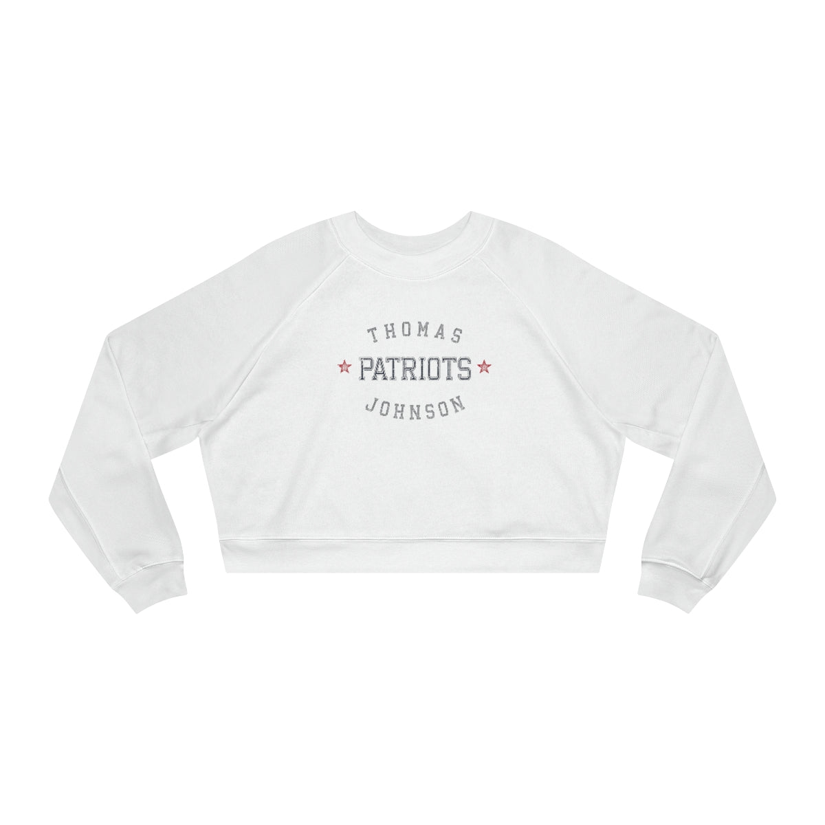 PATRIOTS-THOMAS JOHNSON ARCH_MASCOT BACK-Women's Cropped Fleece Pullover