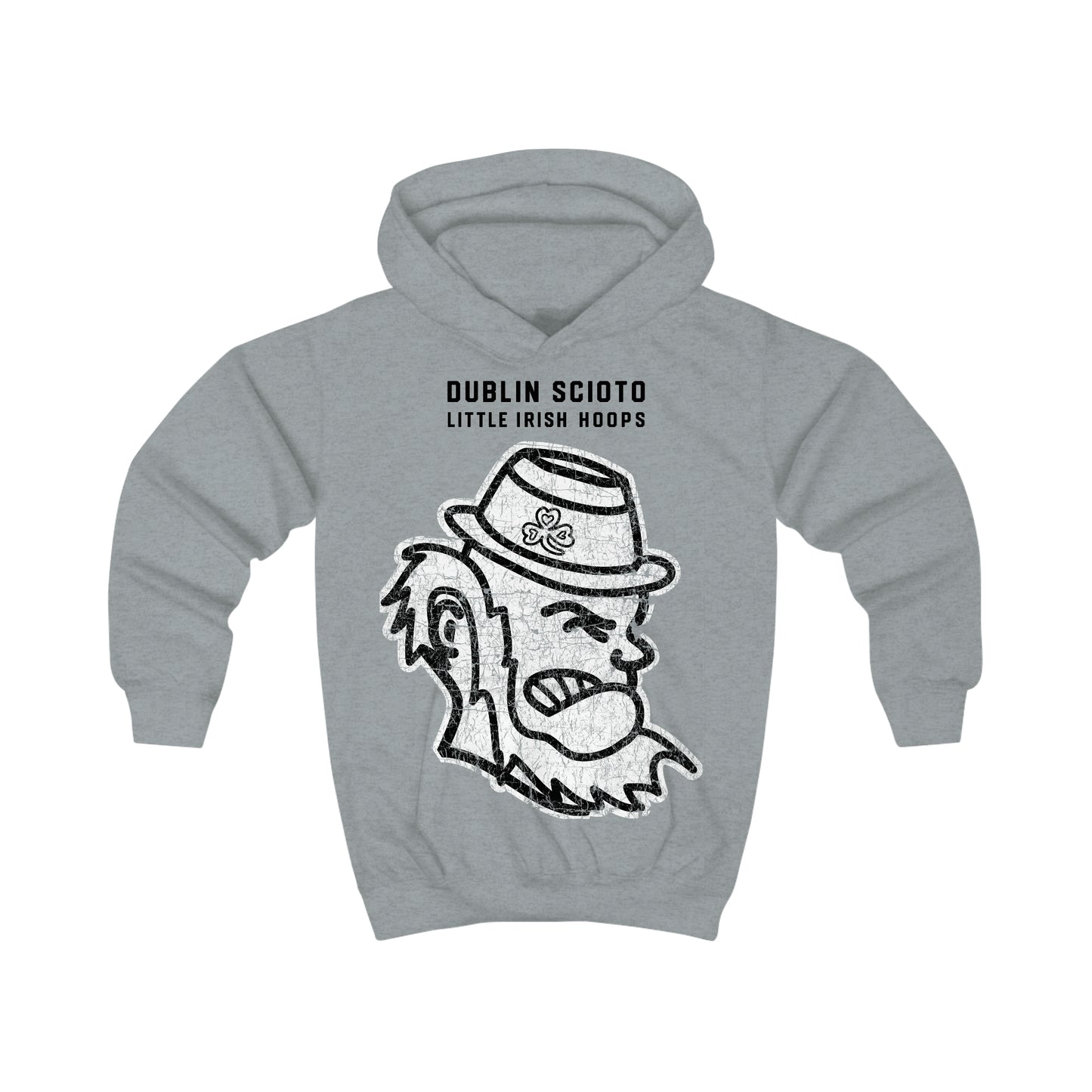 DUBLIN SCIOTO LITTLE IRISH HOOPS_MASCOT_Distressed-Kids Hoodie