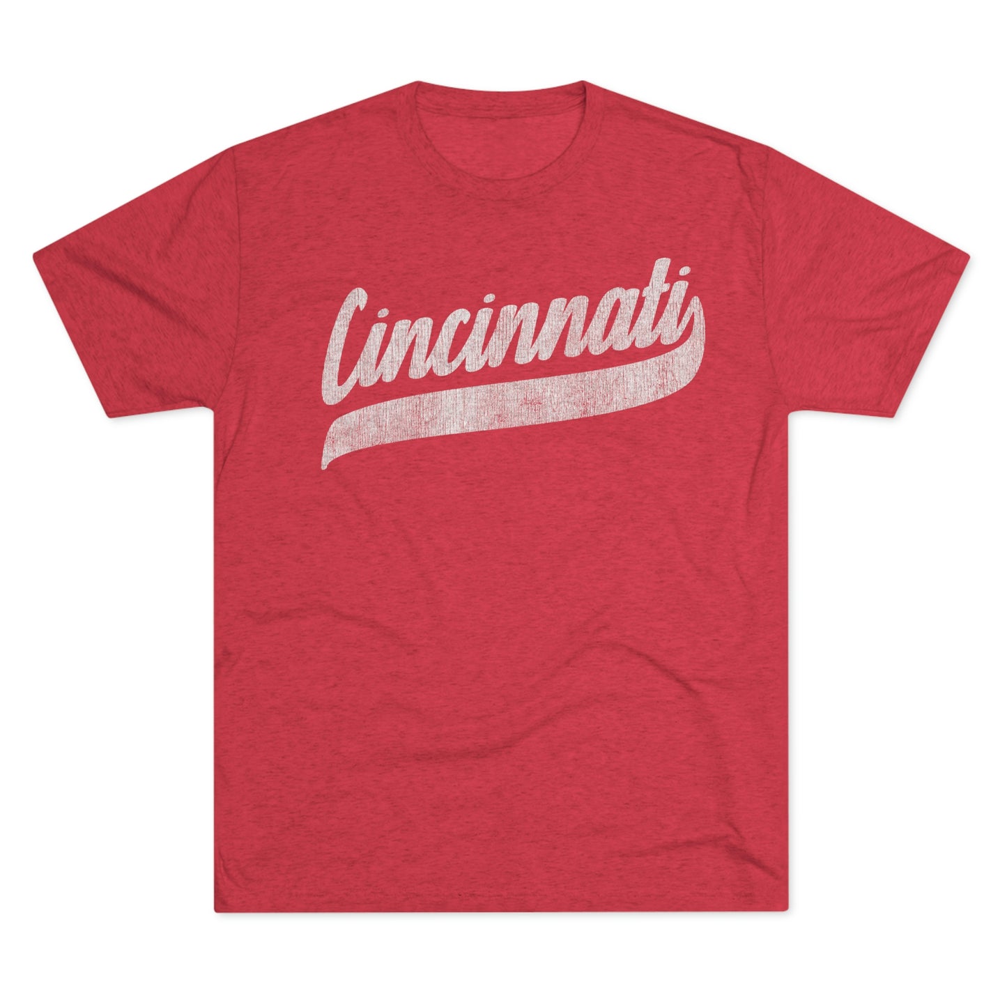 Cincinnati_Script with tail_Distressed-Unisex Tri-Blend Crew Tee