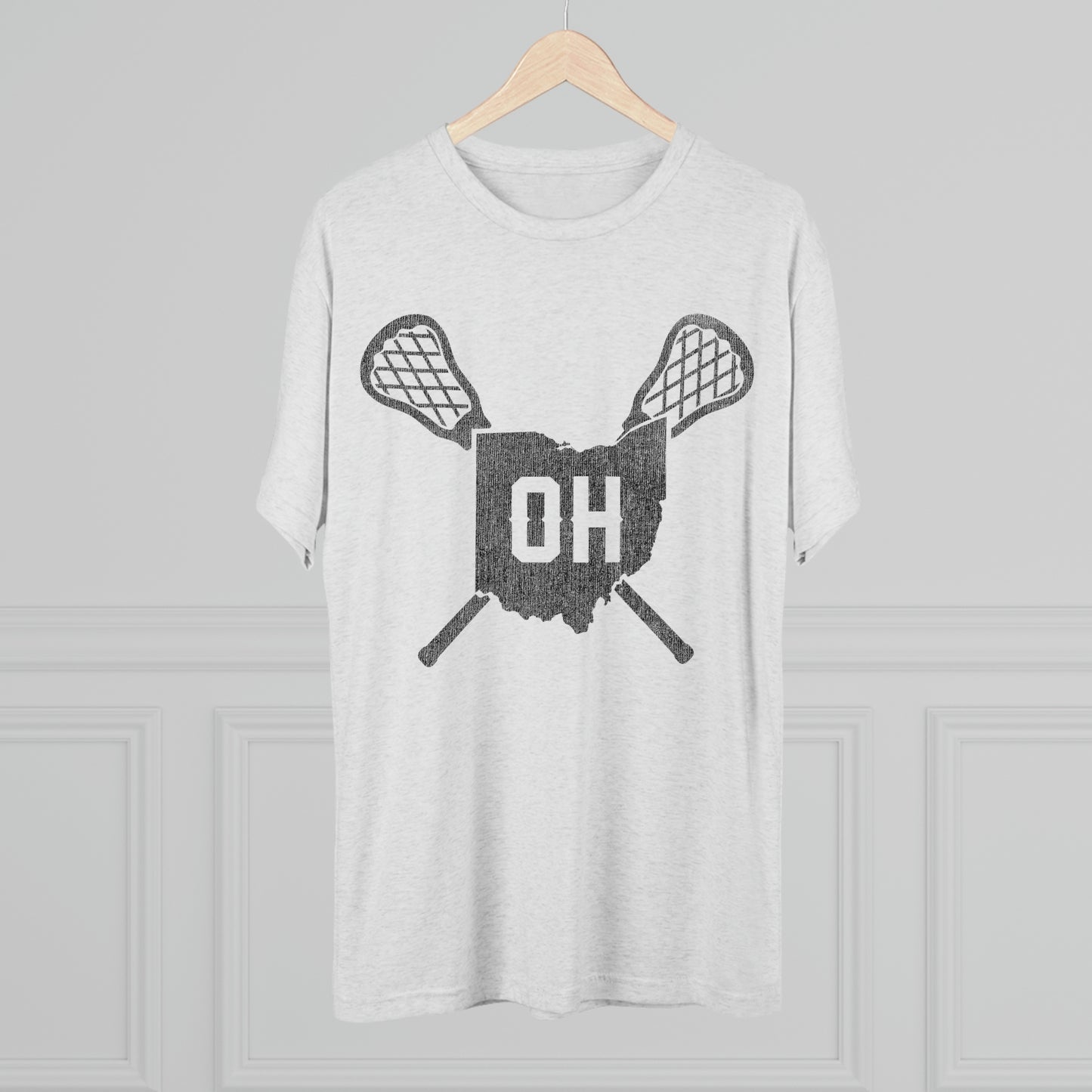 OH STATE SHAPE KNOCKOUT_STICKS-Unisex Tri-Blend Crew Tee