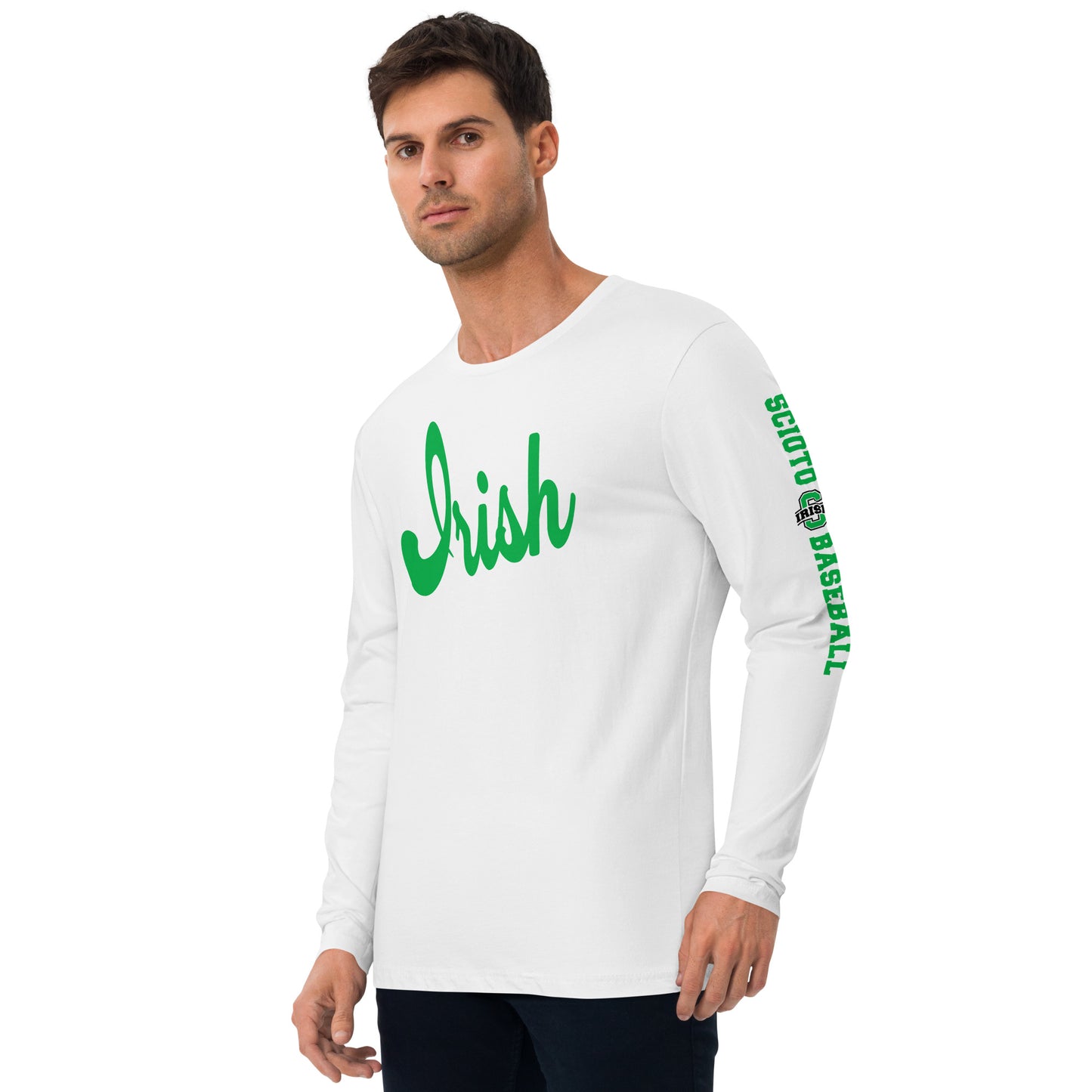 IRISH_script-SCIOTO BASEBALL_LOGO (sleeve)-Long Sleeve Fitted Crew