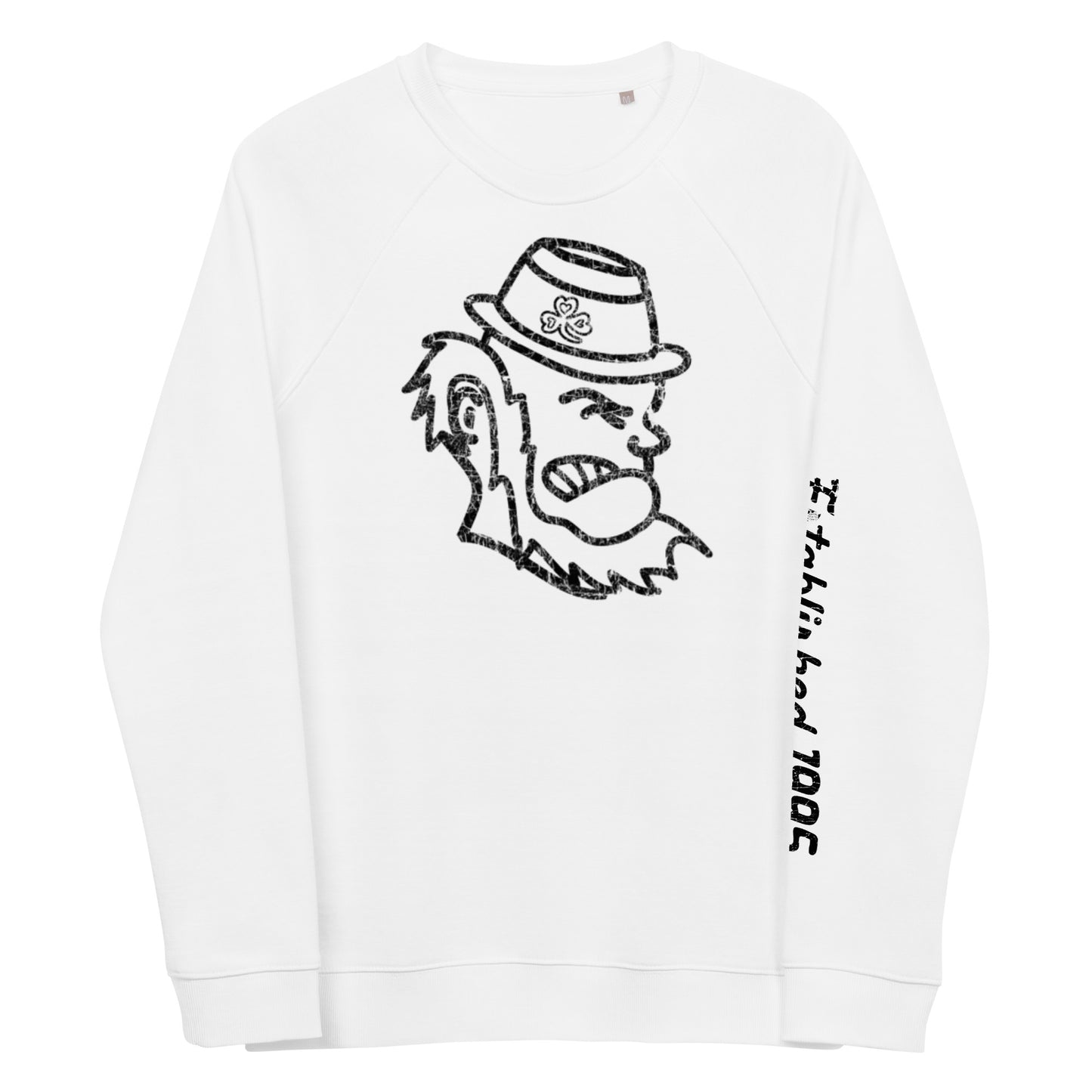 IRISH MASCOT-ESTABLISHED 1995 script on arm-Unisex organic raglan sweatshirt