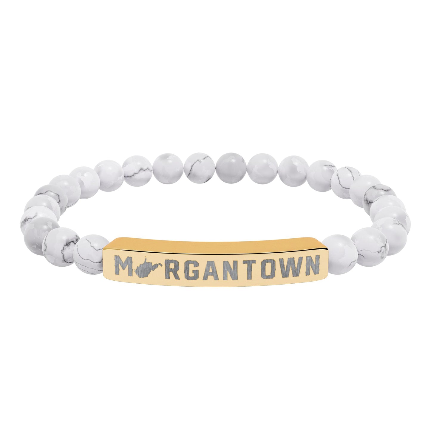 MORGANTOWN_WV STATE SHAPE – Engraved Natural Stone Stretch Bar Bracelet