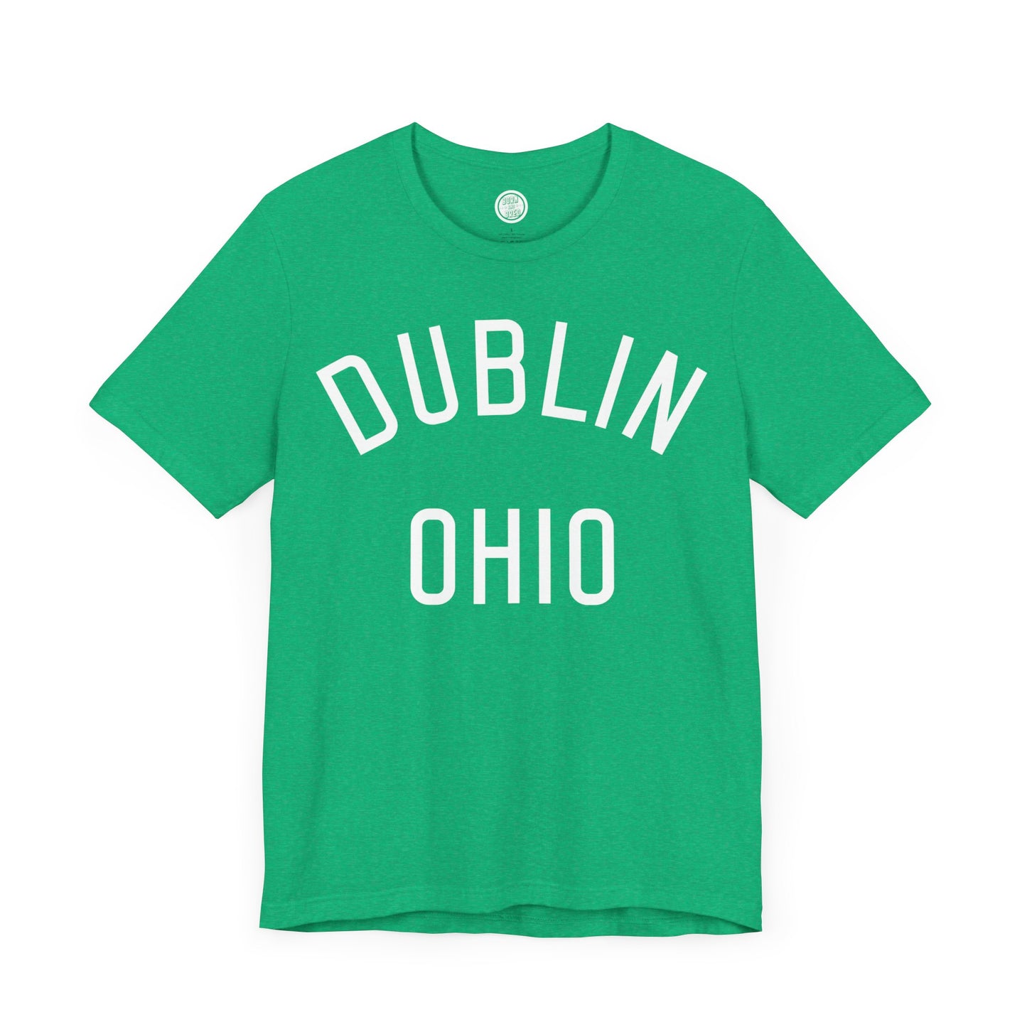 DUBLIN (arched type) OHIO-WHITE PRINT ON VARIOUS GREEN OPTIONS-Unisex Jersey Short Sleeve Tee