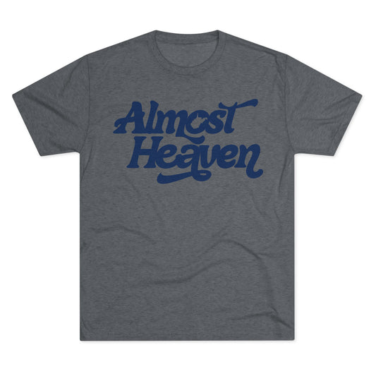 Almost Heaven Tee_(WV STATE KNOCKOUT)-1-color blue — Retro Script Graphic Shirt