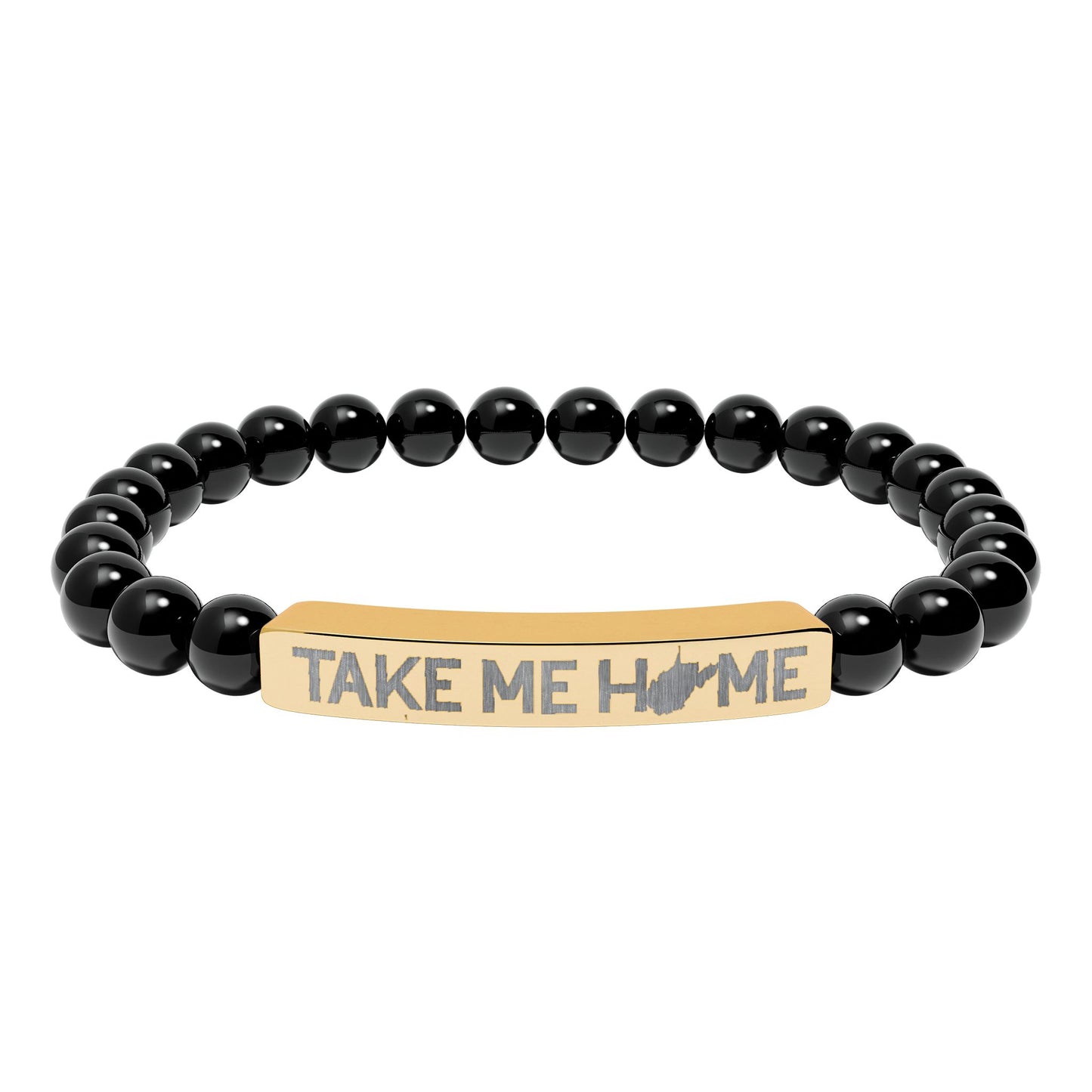 TAKE ME HOME_WV STATE SHAPE – Engraved Natural Stone Stretch Bar Bracelet