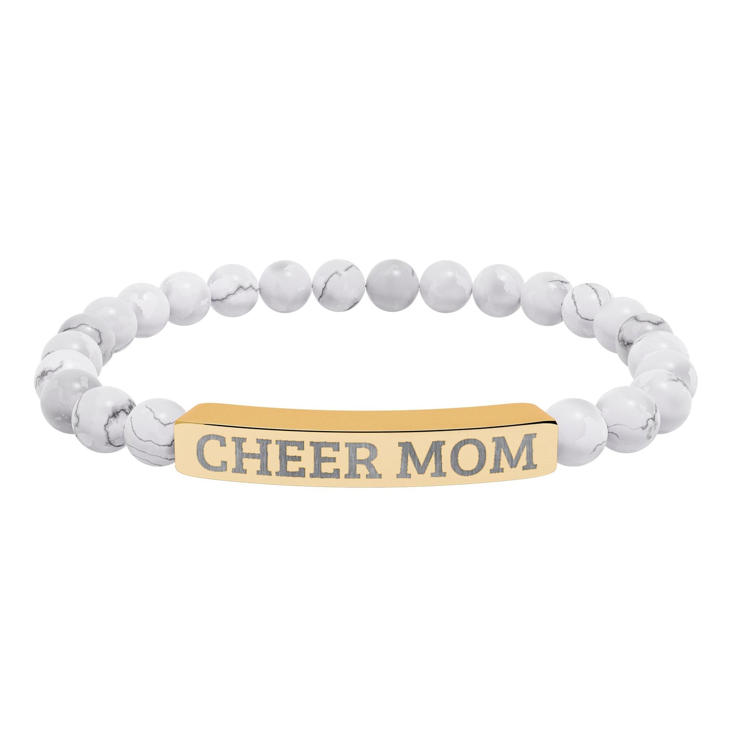 CHEER MOM – Engraved Natural Stone Stretch Bar Bracelet