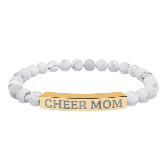 CHEER MOM – Engraved Natural Stone Stretch Bar Bracelet