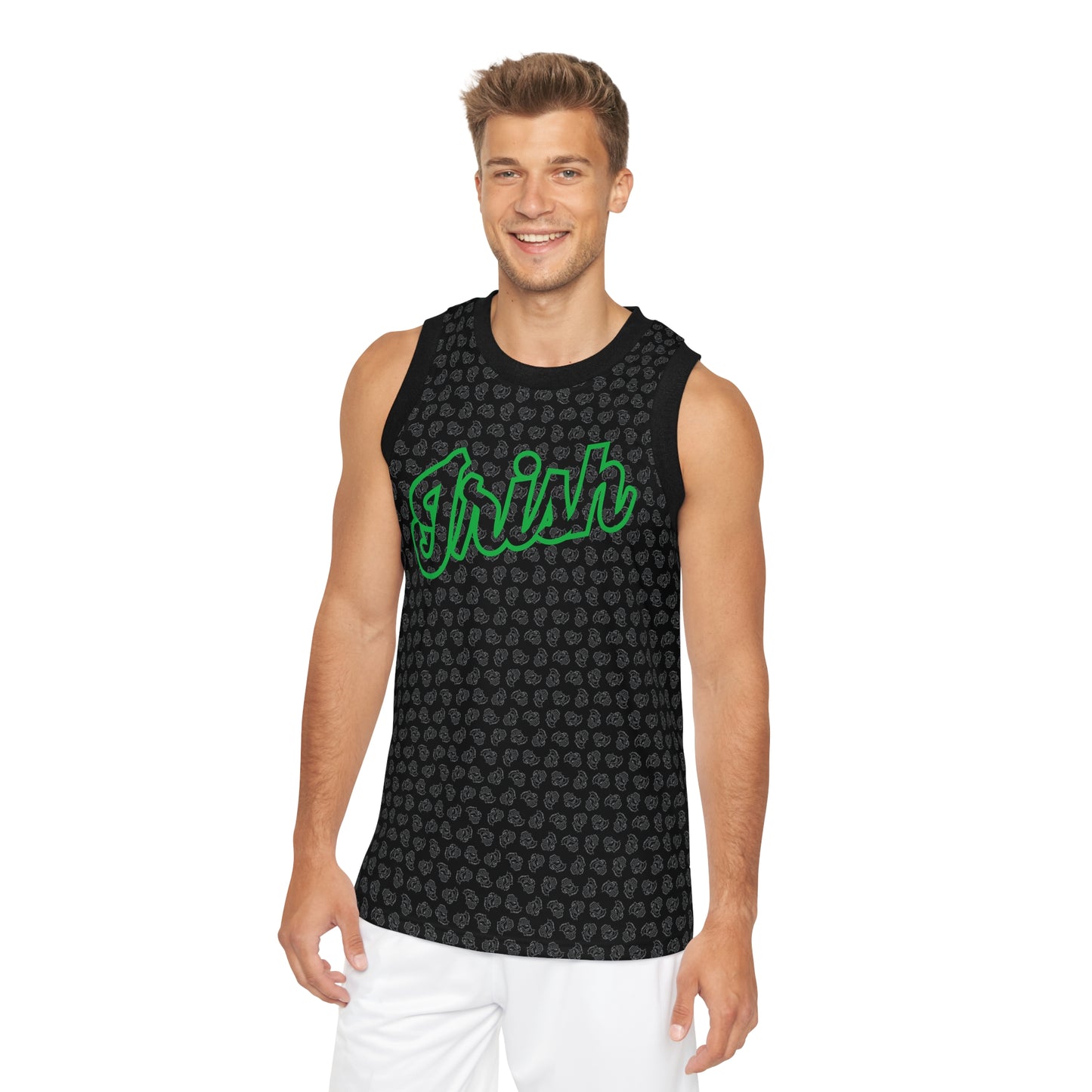 IRISH_script_Leprechaun head pattern_WE ARE SCIOTO-Stylish Unisex Basketball Jersey, Sporty Apparel, Perfect for Game Days, Events, Team Spirit, Casual Wear, Gift for Athletes