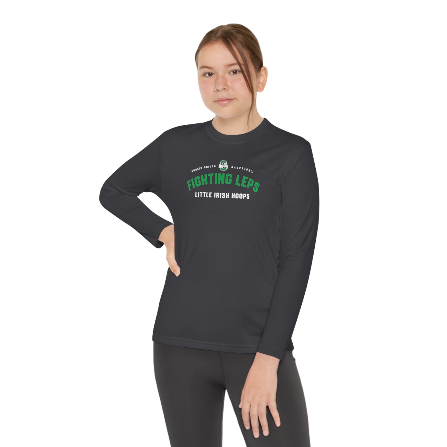 FIGHTING LEPS_LITTLE IRISH HOOPS(chest)-SCIOTO(back)-Youth Long Sleeve Competitor Tee