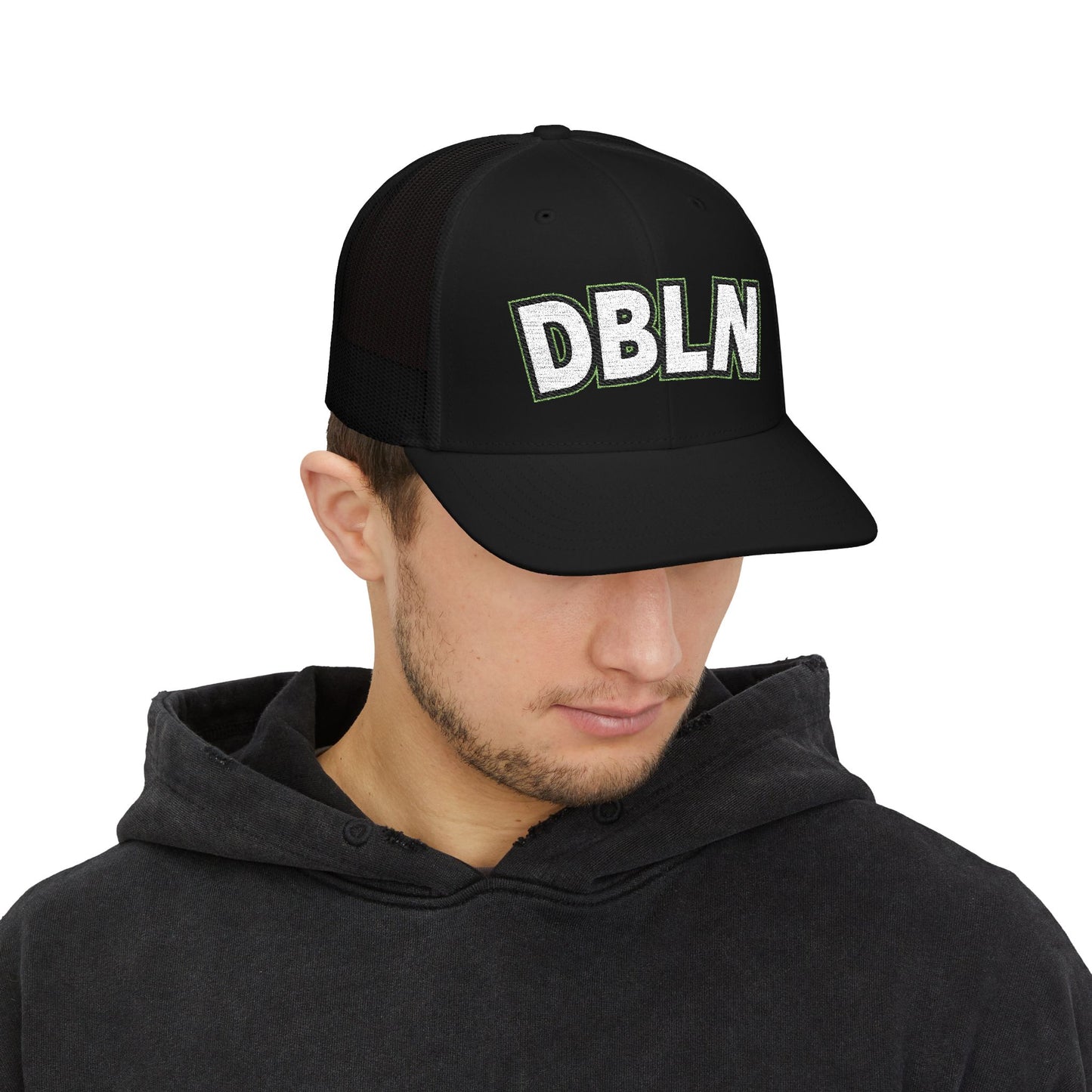 DBLN Embroidered Trucker Hat — Retro Patch Snapback Cap