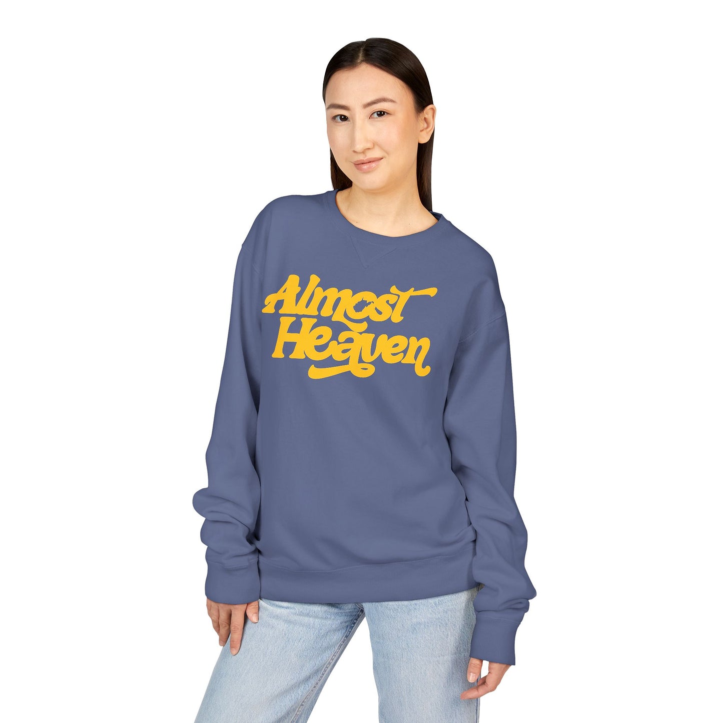 Almost Heaven_(WV STATE KNOCKOUT)_COMFORT WASH-Crewneck Sweatshirt — Retro Graphic Pullover