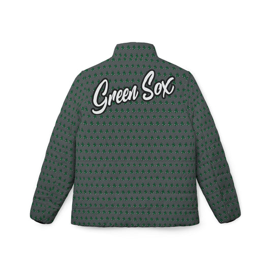 Script Green Sox (pattern) + back script Green Sox - Women’s Puffer Jacket (AOP)