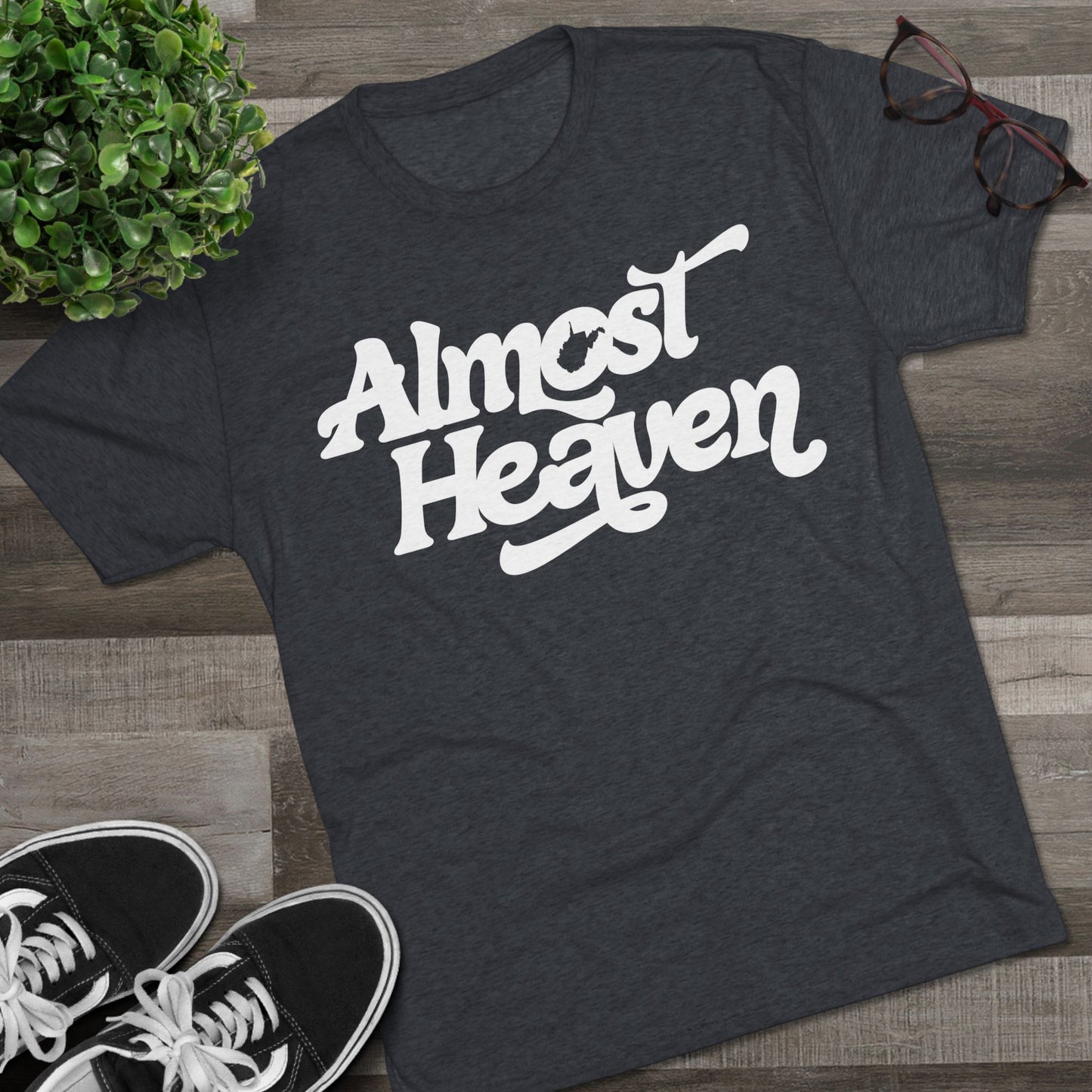 Almost Heaven Tee_(WV STATE KNOCKOUT)-1-color white — Retro Script Graphic Shirt