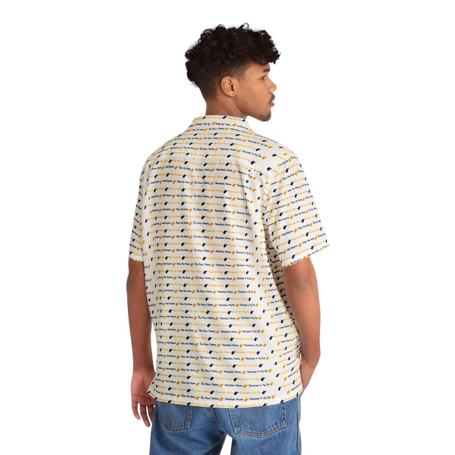 WV_TYPOGRAPHY_STATE SHAPE-Men's Hawaiian Shirt (AOP)