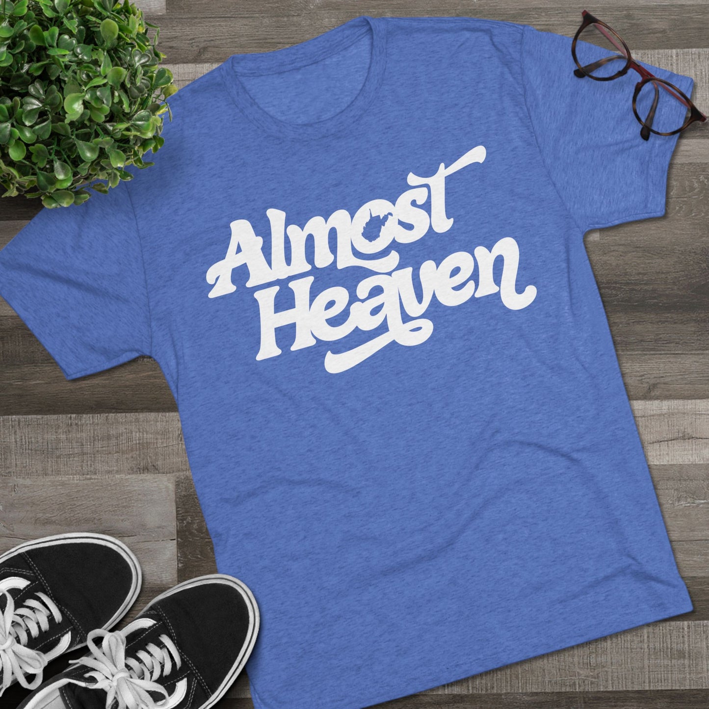 Almost Heaven Tee_(WV STATE KNOCKOUT)-1-color white — Retro Script Graphic Shirt