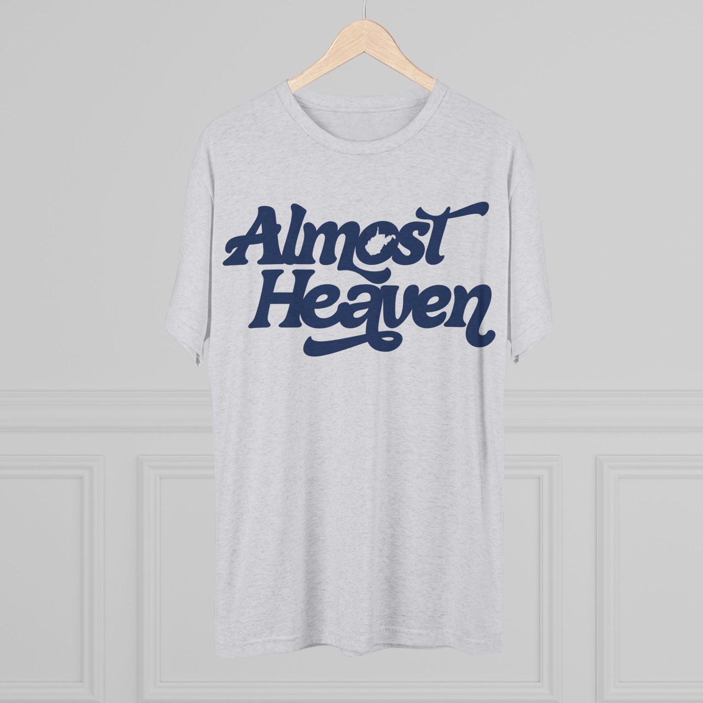 Almost Heaven Tee_(WV STATE KNOCKOUT)-1-color blue — Retro Script Graphic Shirt