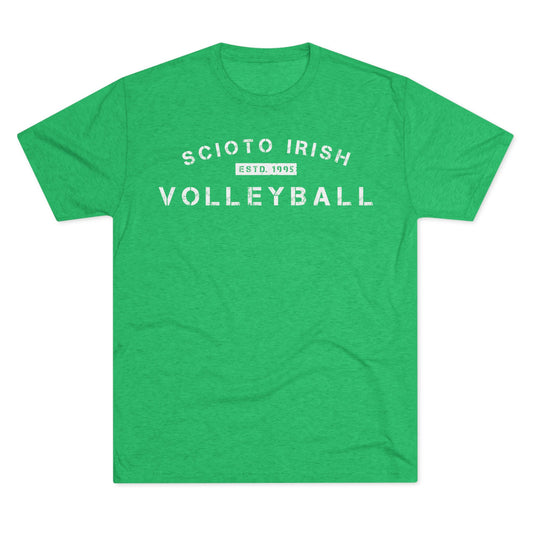 SCIOTO IRISH (arched type)_ESTD.1995_VOLLEYBALL_Distressed-Unisex Tri-Blend Crew Tee