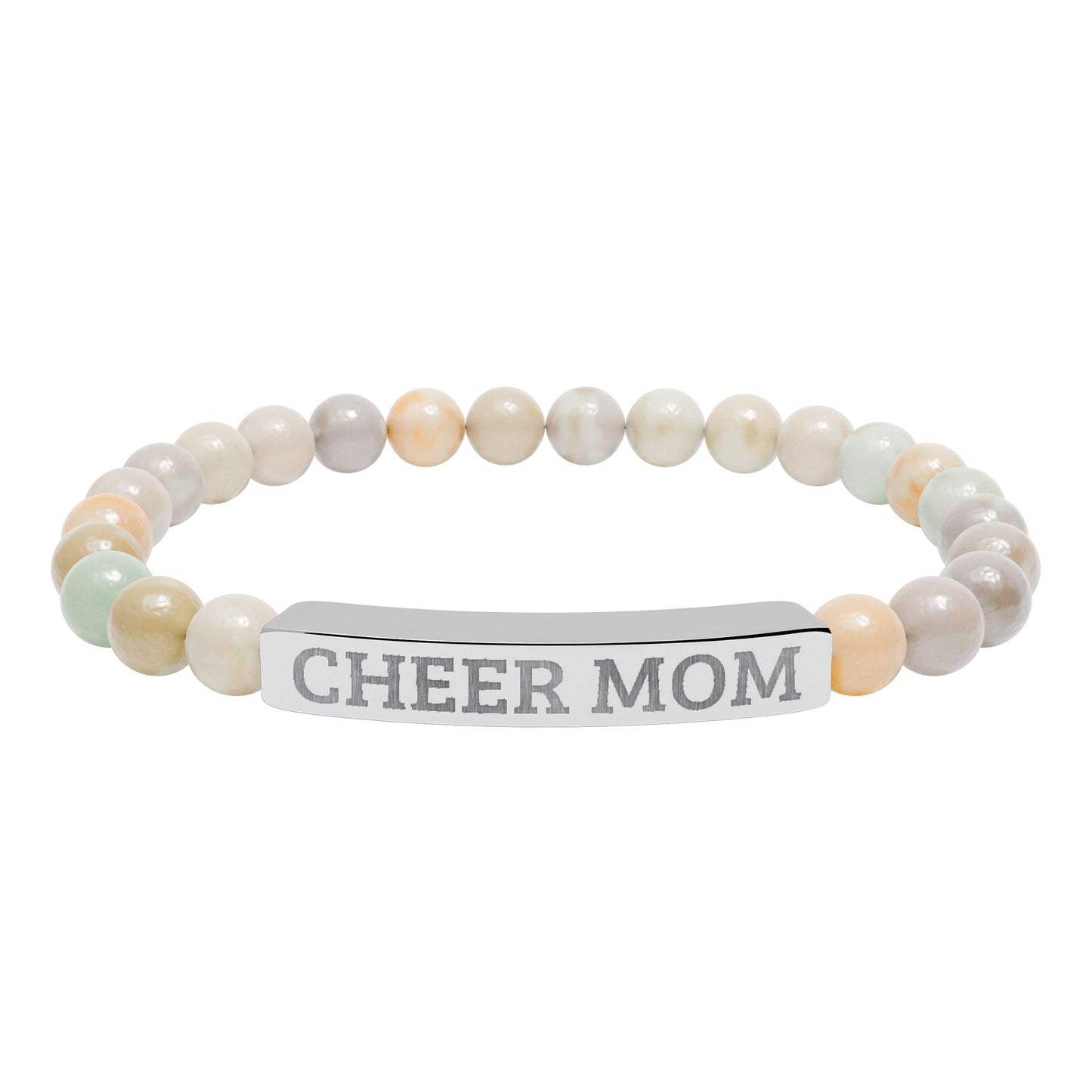 CHEER MOM – Engraved Natural Stone Stretch Bar Bracelet