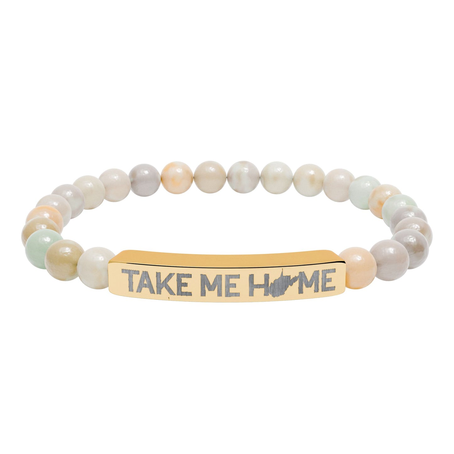 TAKE ME HOME_WV STATE SHAPE – Engraved Natural Stone Stretch Bar Bracelet