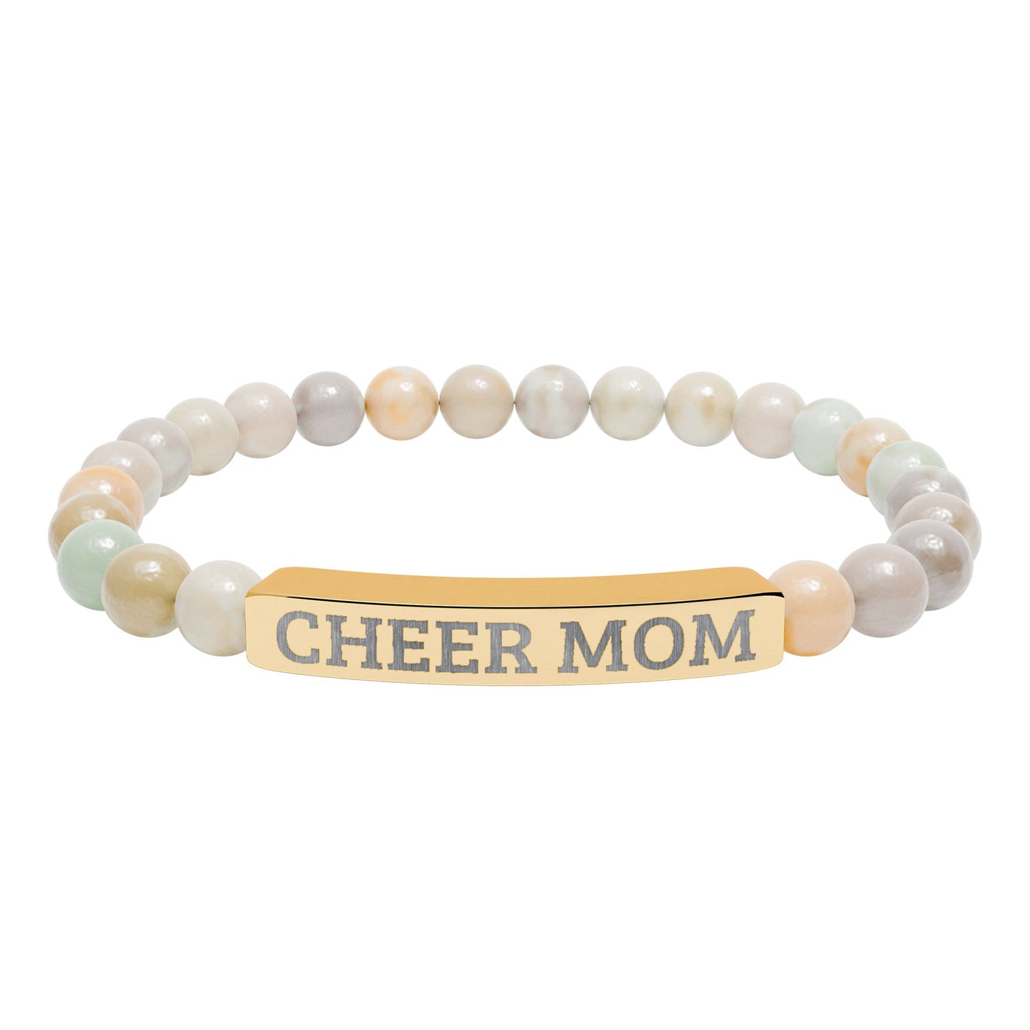CHEER MOM – Engraved Natural Stone Stretch Bar Bracelet
