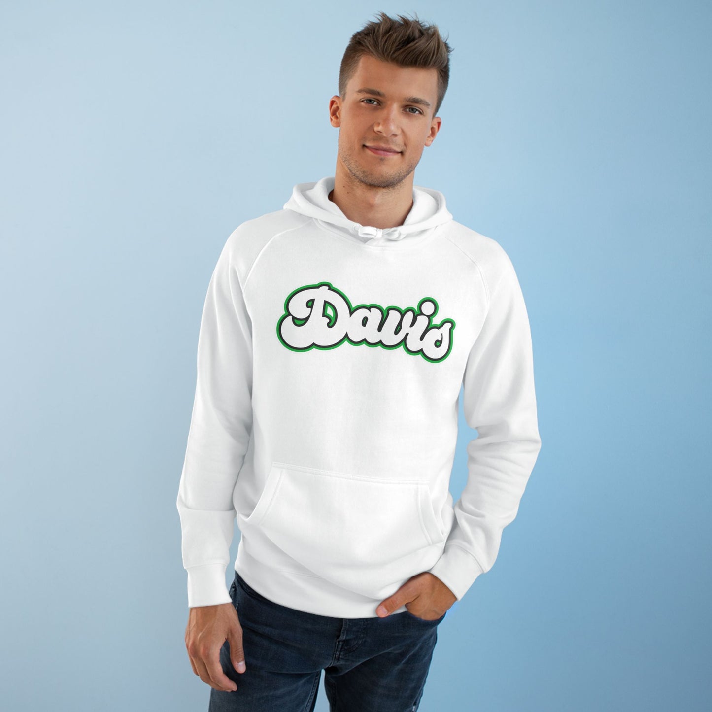DAVIS (script bubble letters) Black outline - Unisex Fleece Hoodie