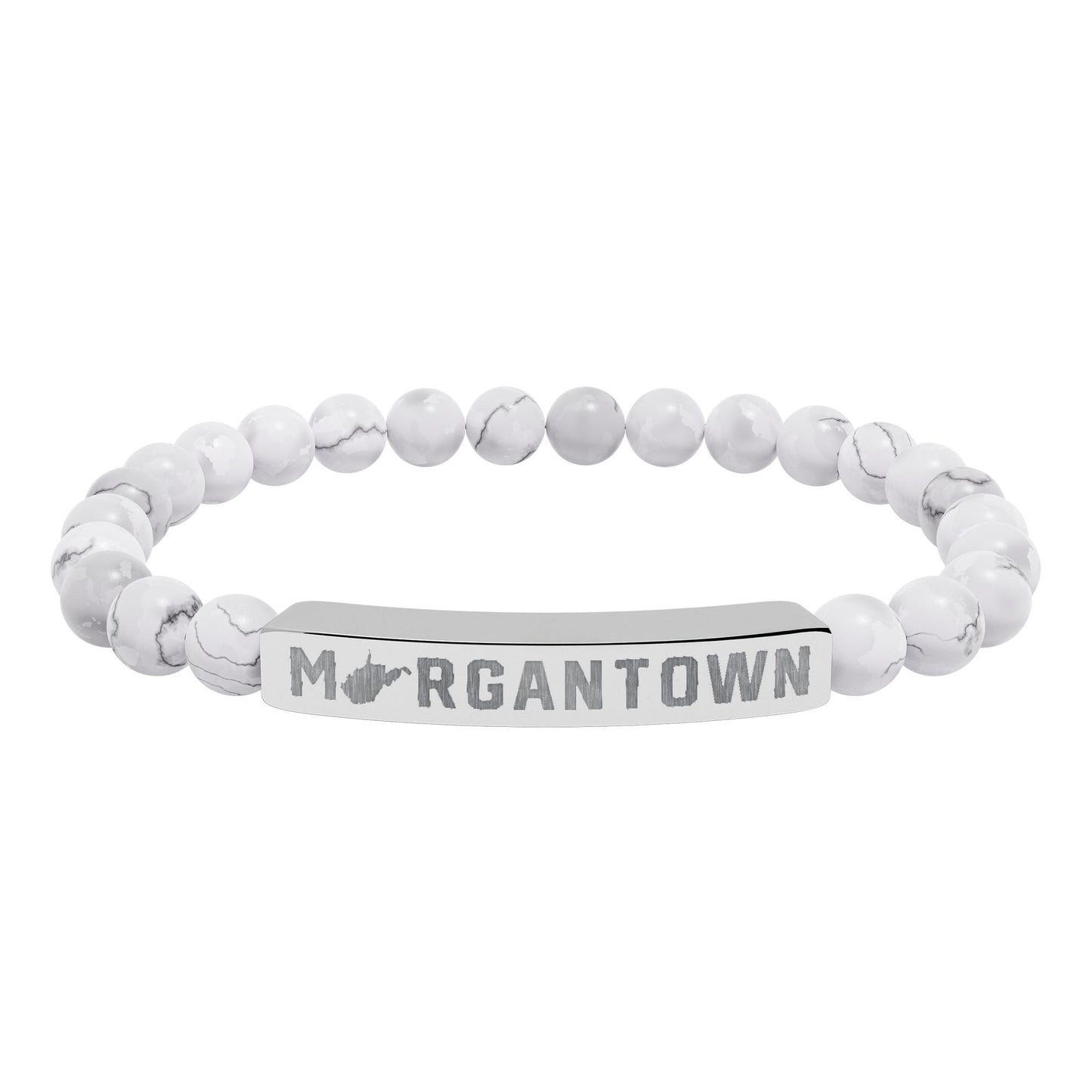 MORGANTOWN_WV STATE SHAPE – Engraved Natural Stone Stretch Bar Bracelet